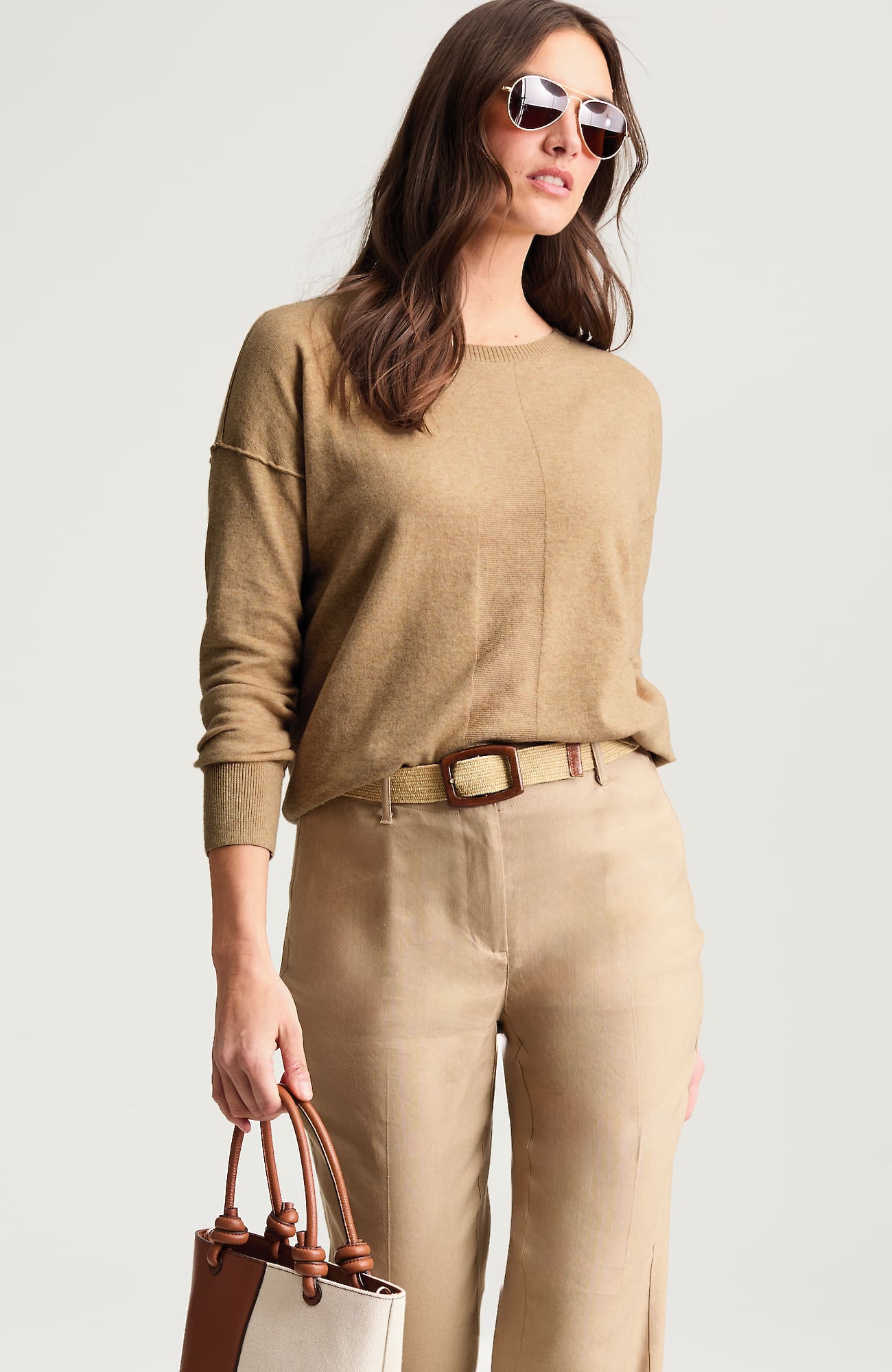 Jjill Tall Seamed Boat-neck Sweater In Light Toffee Heather