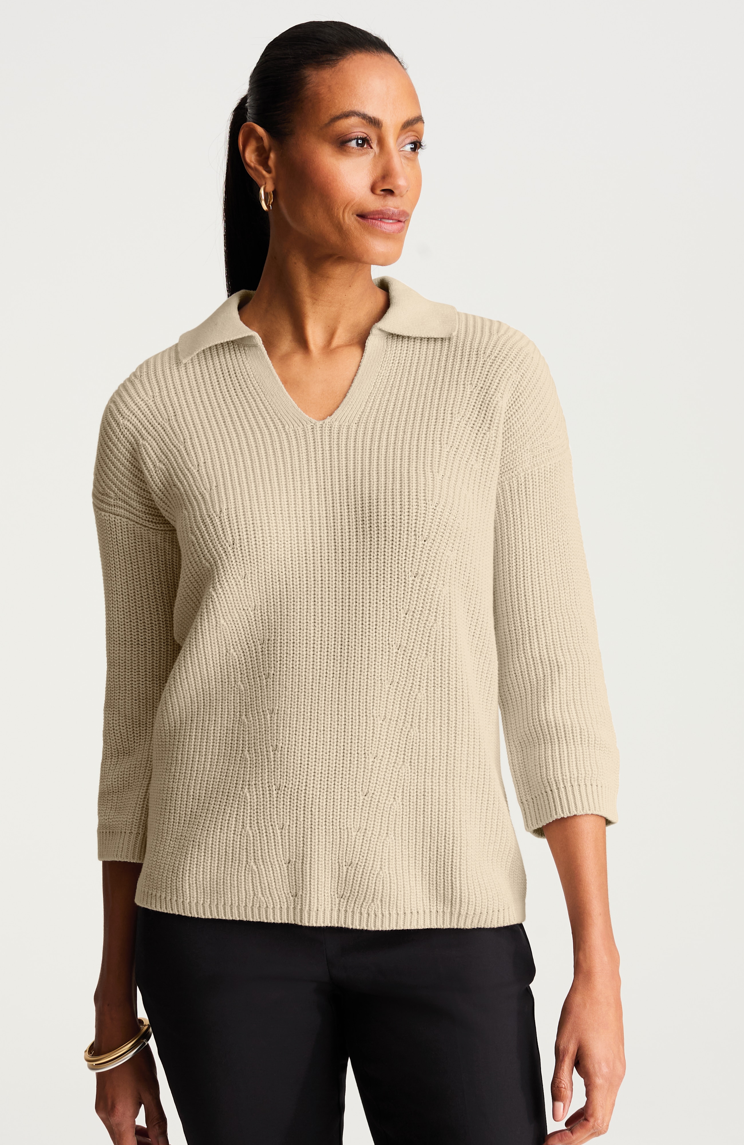 ribbed split-neck sweater