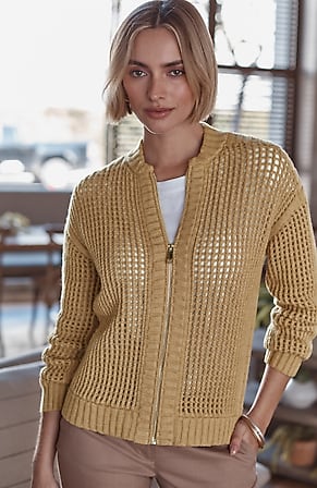 Image for Open-Stitch Zip-Front Cardi