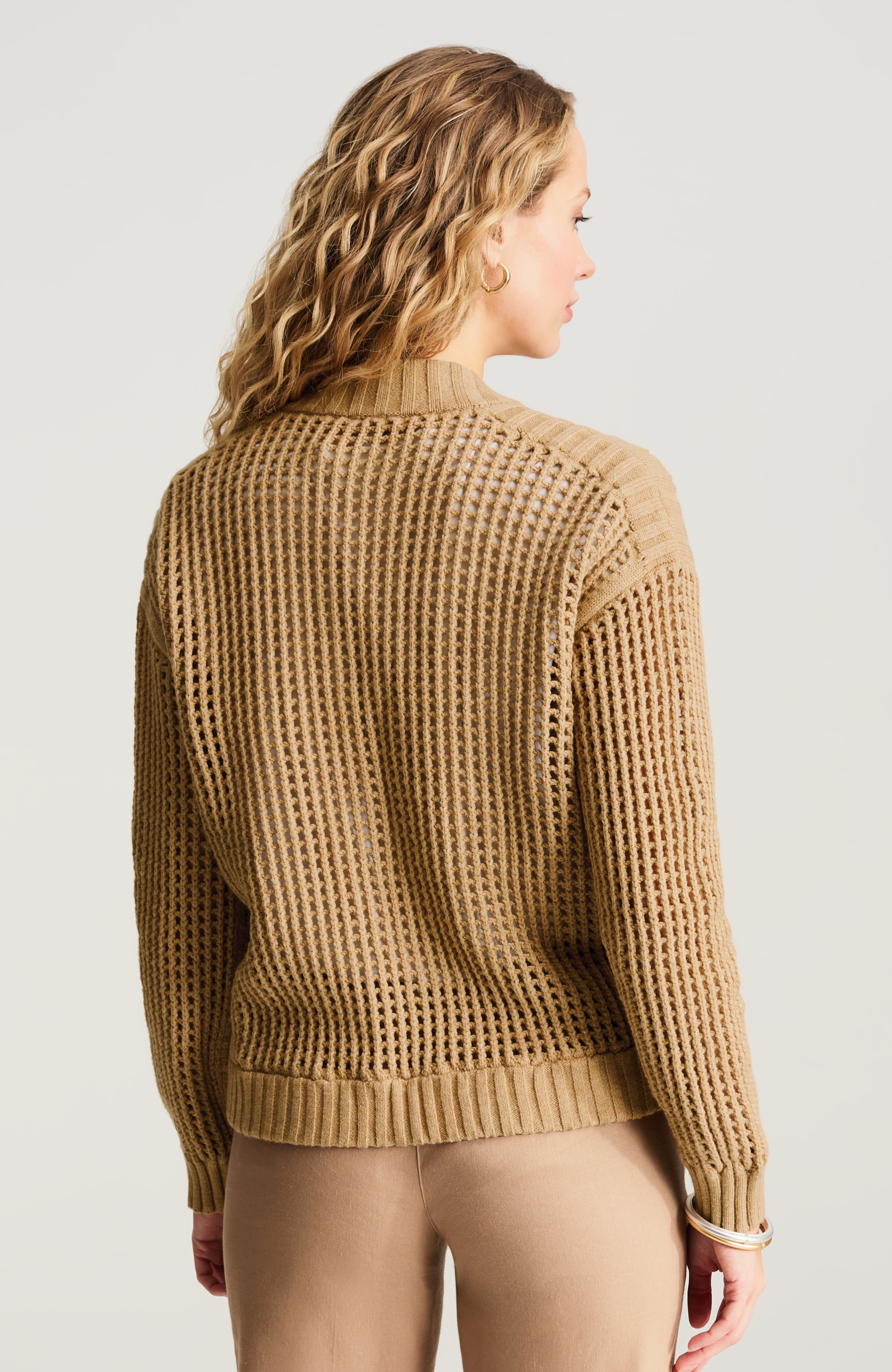 open-stitch zip-front cardi