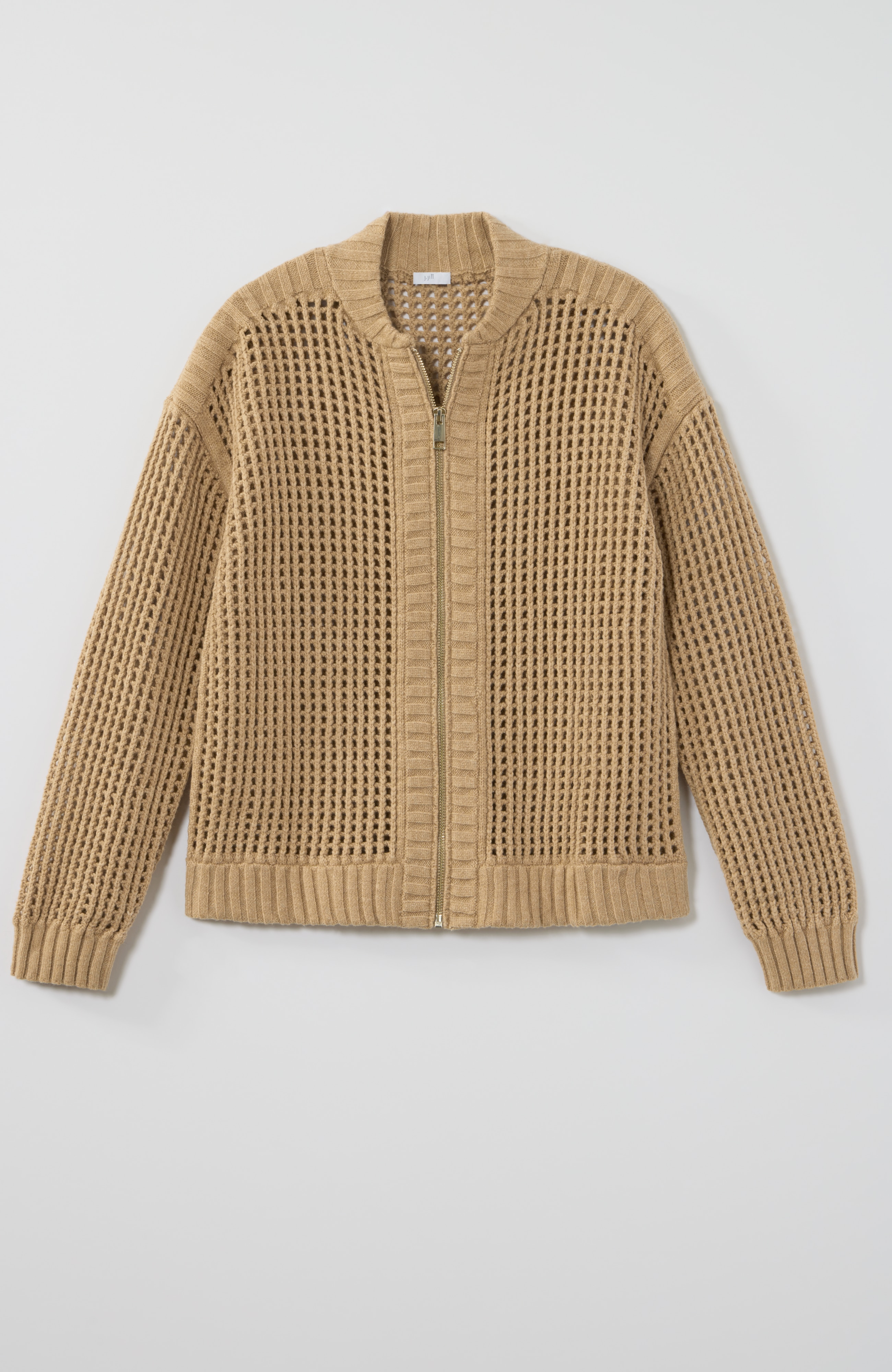 open-stitch zip-front cardi