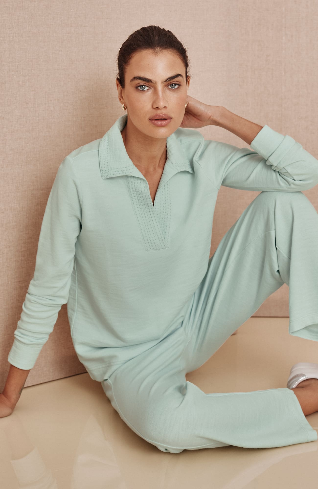 Jjill Petite Pure Jill Johnny Collar Top Pullover In Light Sweet Celadon
