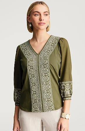 Image for Pure Jill Embroidered Mixed-Media Top