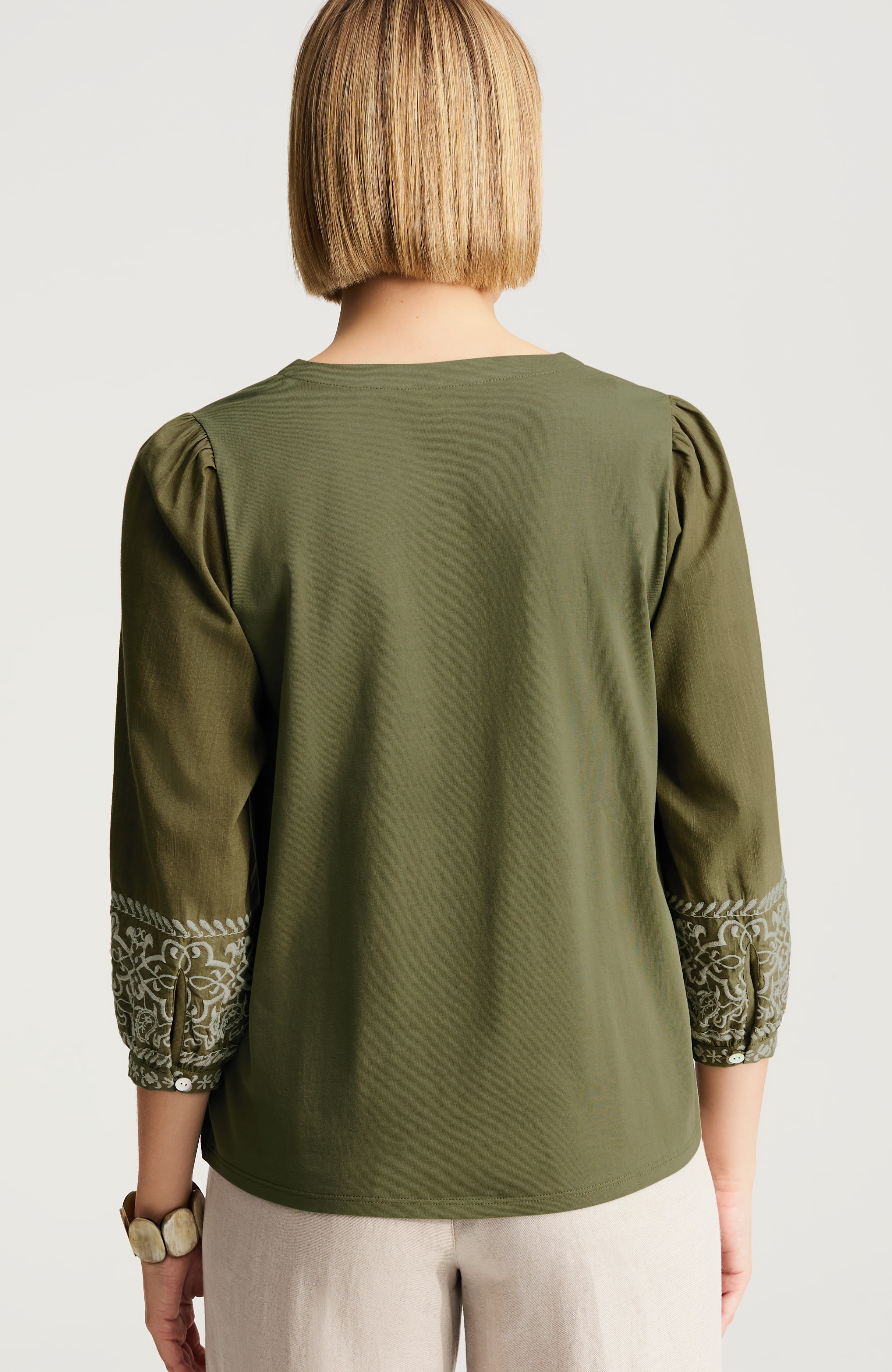 PJ EMBROIDERED MIXED-MEDIA TOP | JJill