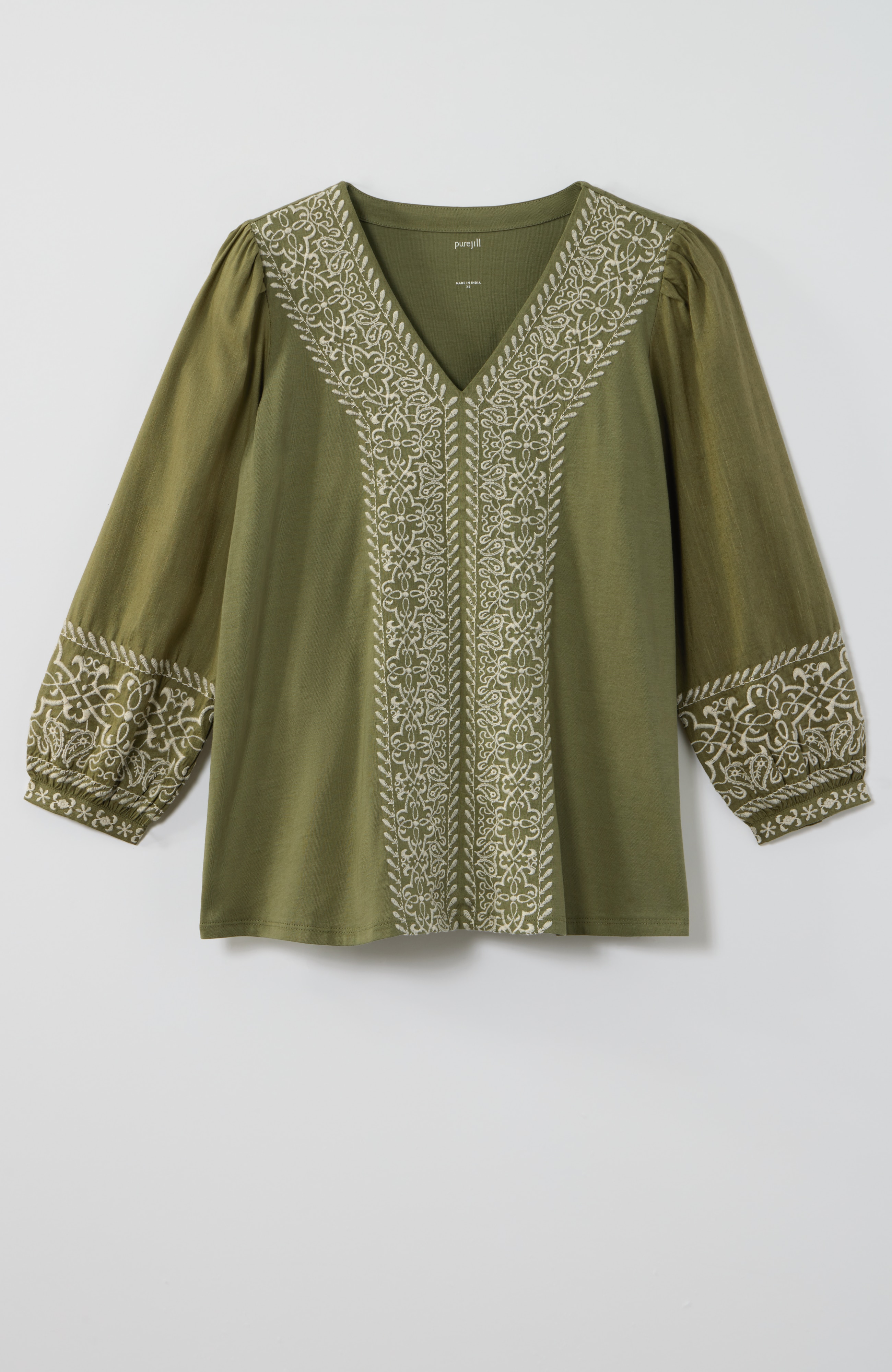 【JILL】 Pure Jill Embroidered Mixed-Media Top | JJill