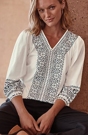 Image for Pure Jill Embroidered Mixed-Media Top