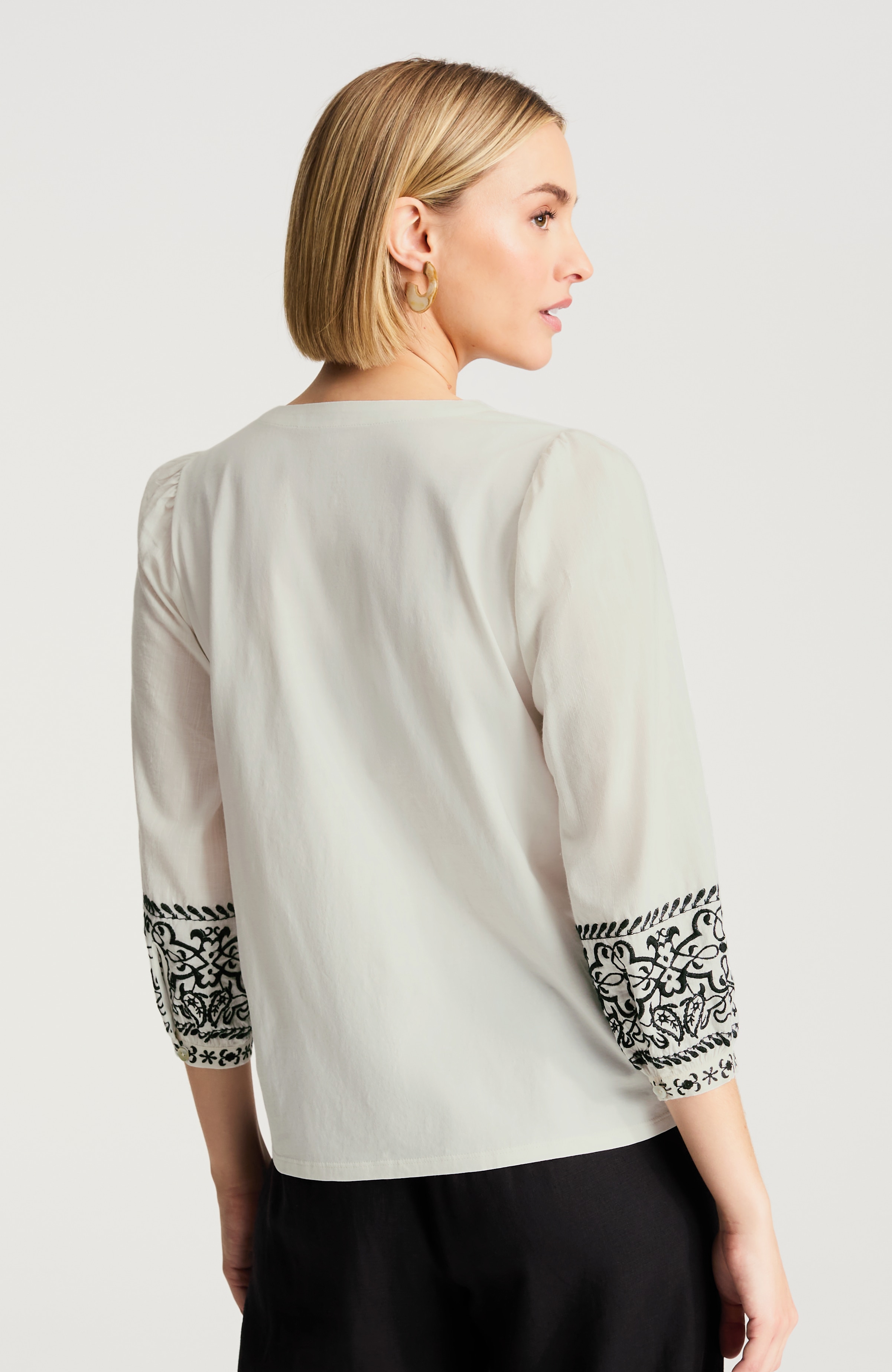 pure jill embroidered mixed-media top