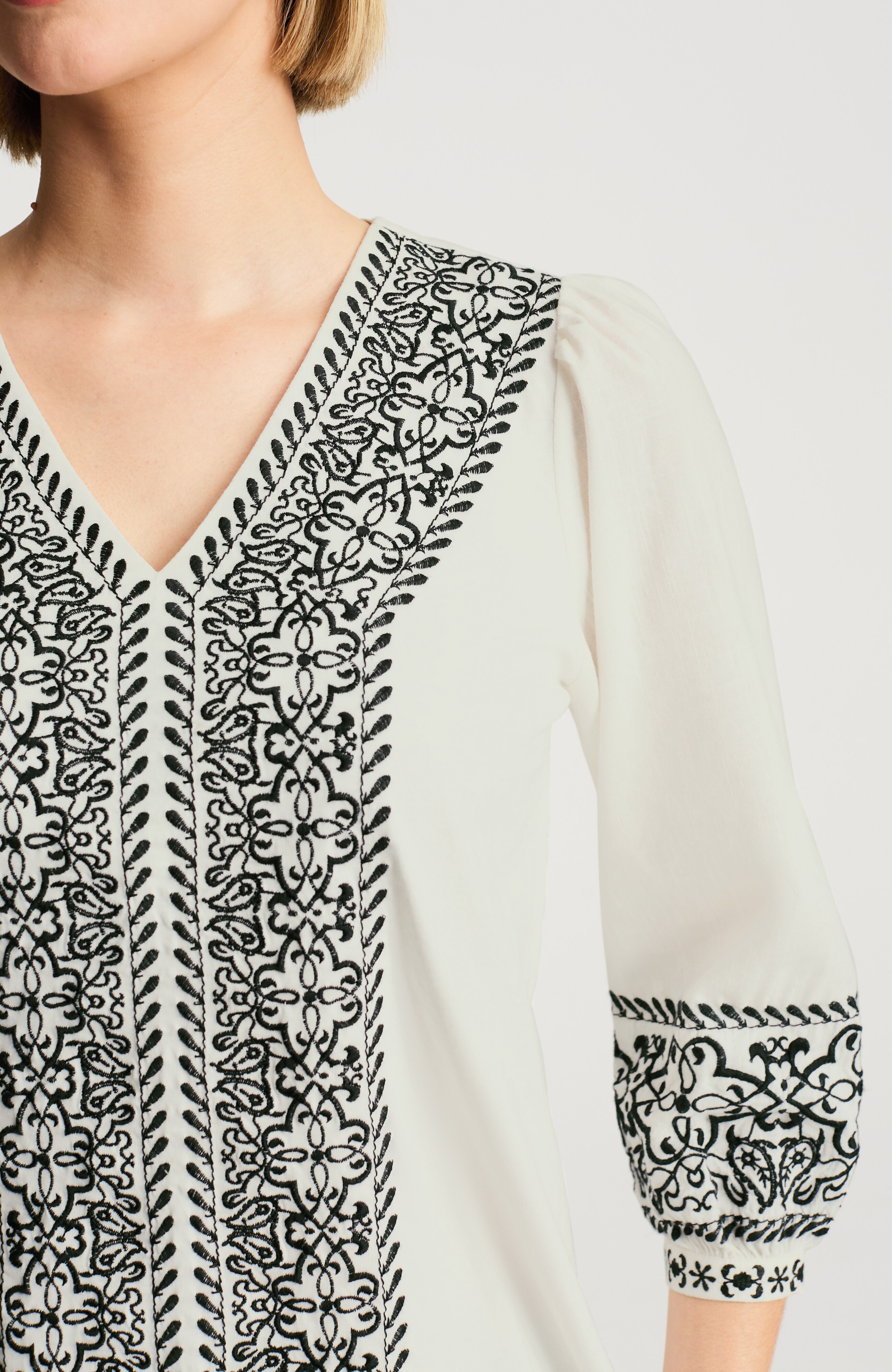 pure jill embroidered mixed-media top