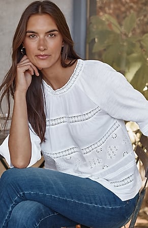 Image for Eyelet Mixed-Media Top