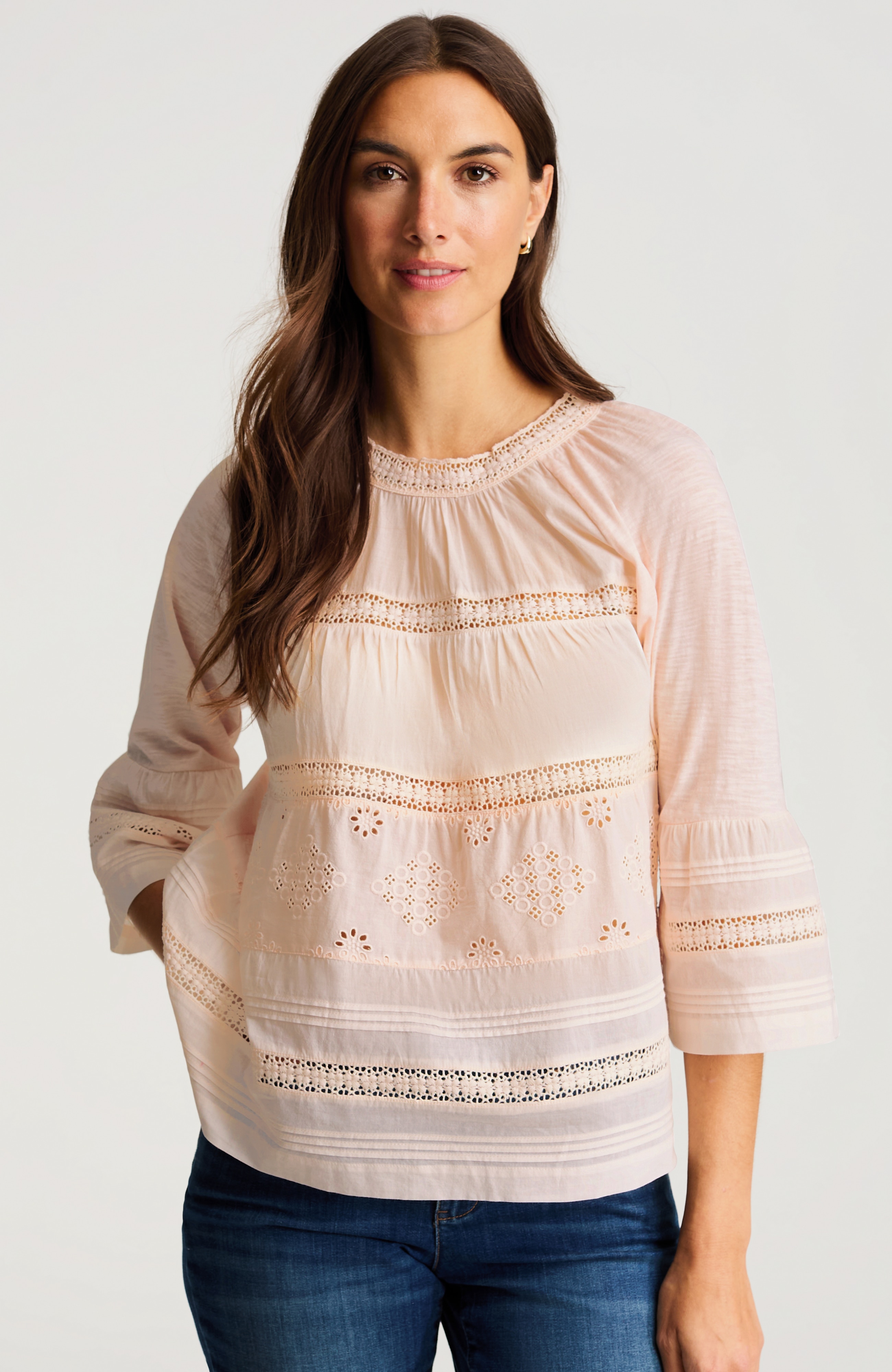 EYELET MIXED-MEDIA TOP | JJill