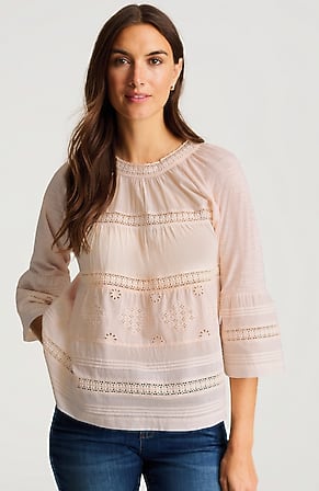 Image for Eyelet Mixed-Media Top