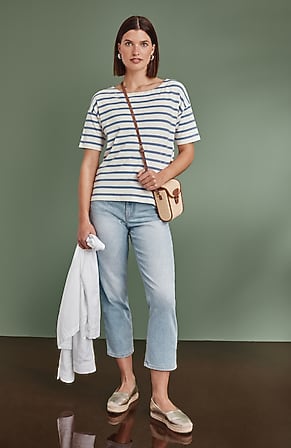 Image for Mixed-Stripes Boat-Neck Top