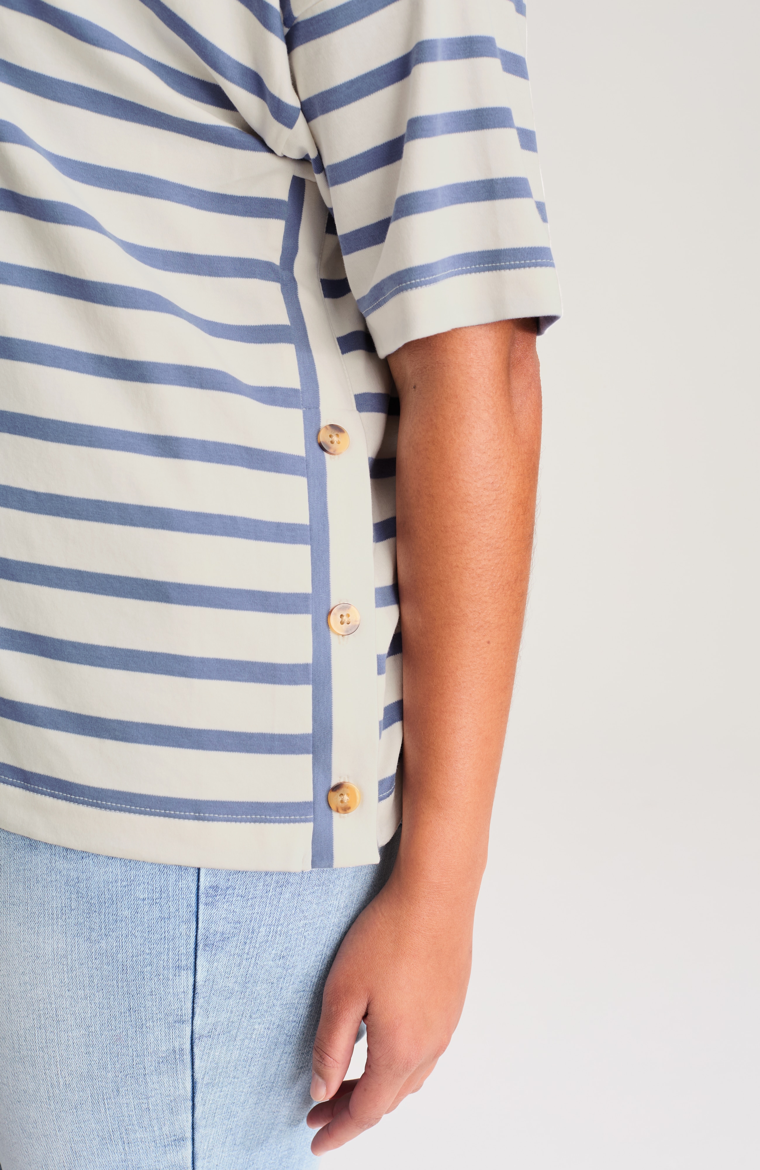 mixed-stripes boat-neck top