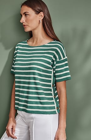 Image for Mixed-Stripes Boat-Neck Top