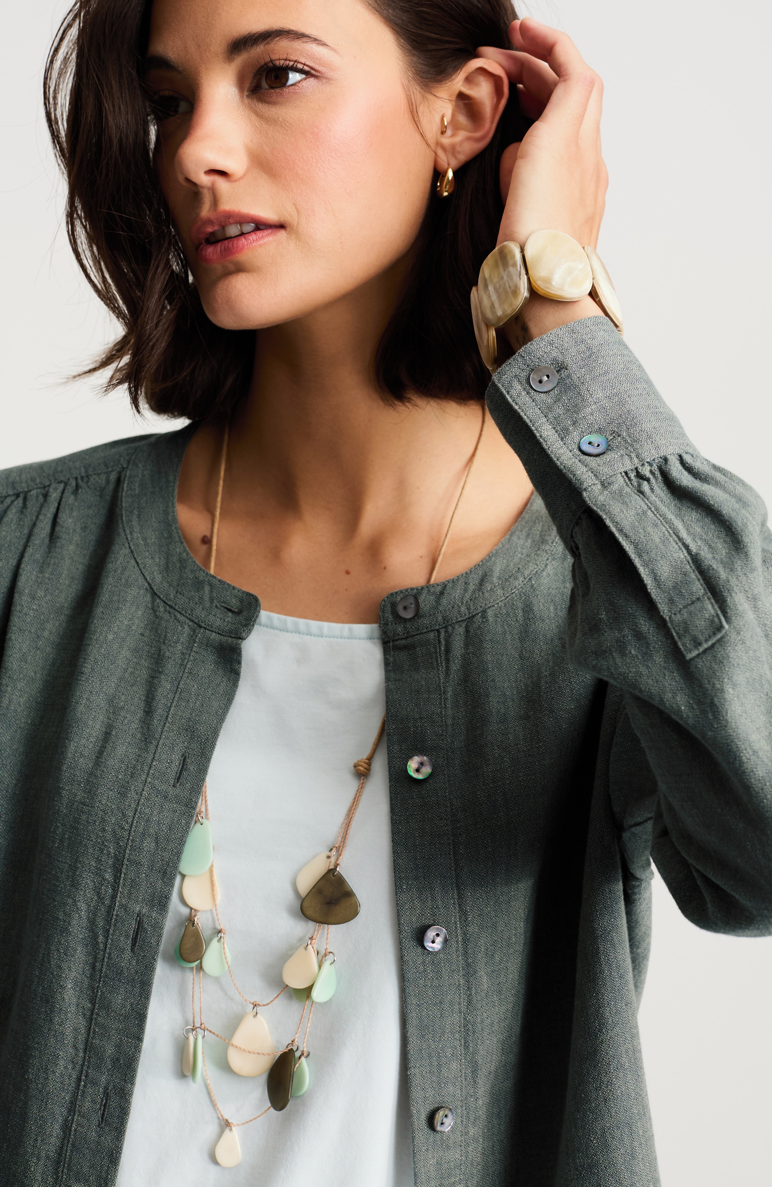 pure jill linen-blend button-front jacket