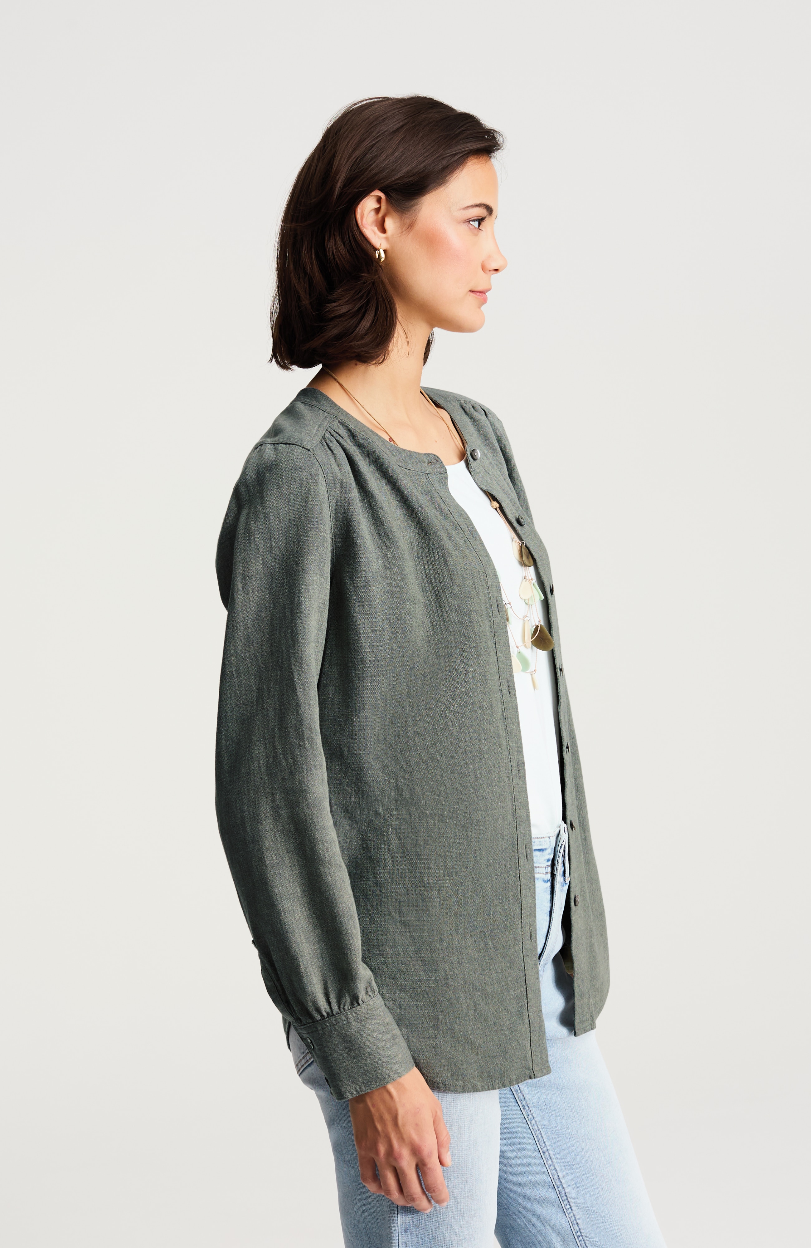 pure jill linen-blend button-front jacket