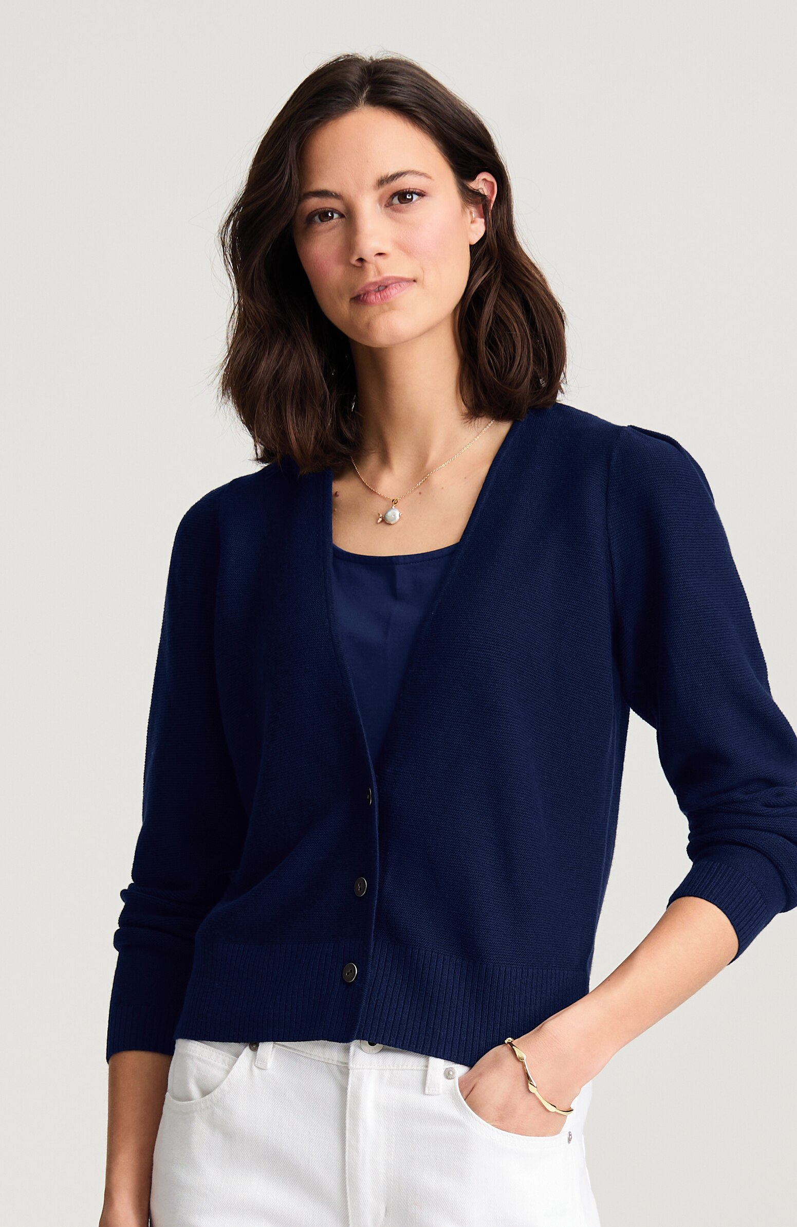 GARTER-STITCH BUTTON-FRONT CARDI | JJill