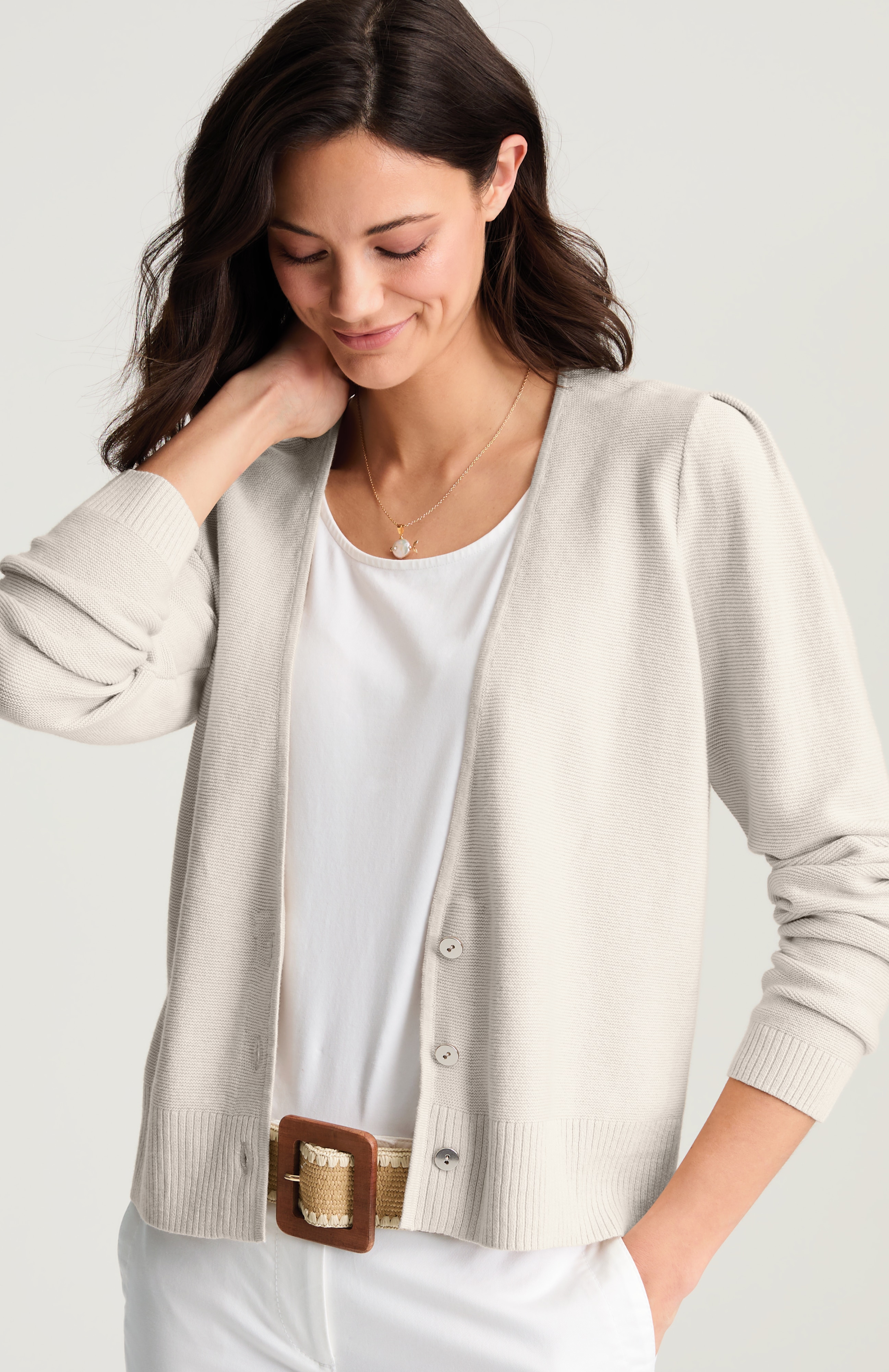 GARTER-STITCH BUTTON-FRONT CARDI | JJill