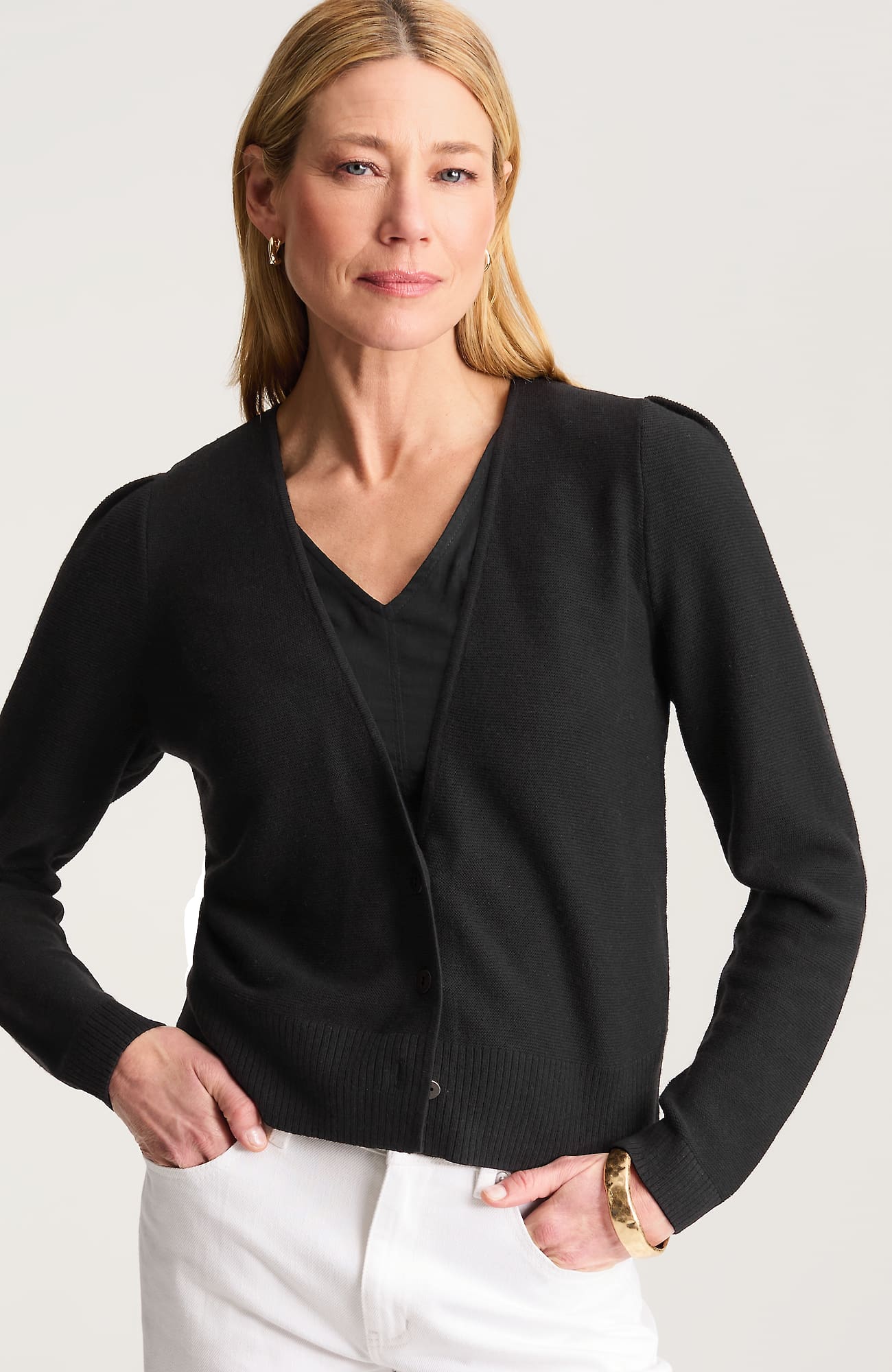 Jjill Tall Garter-stitch Button-front Cardigan In Black
