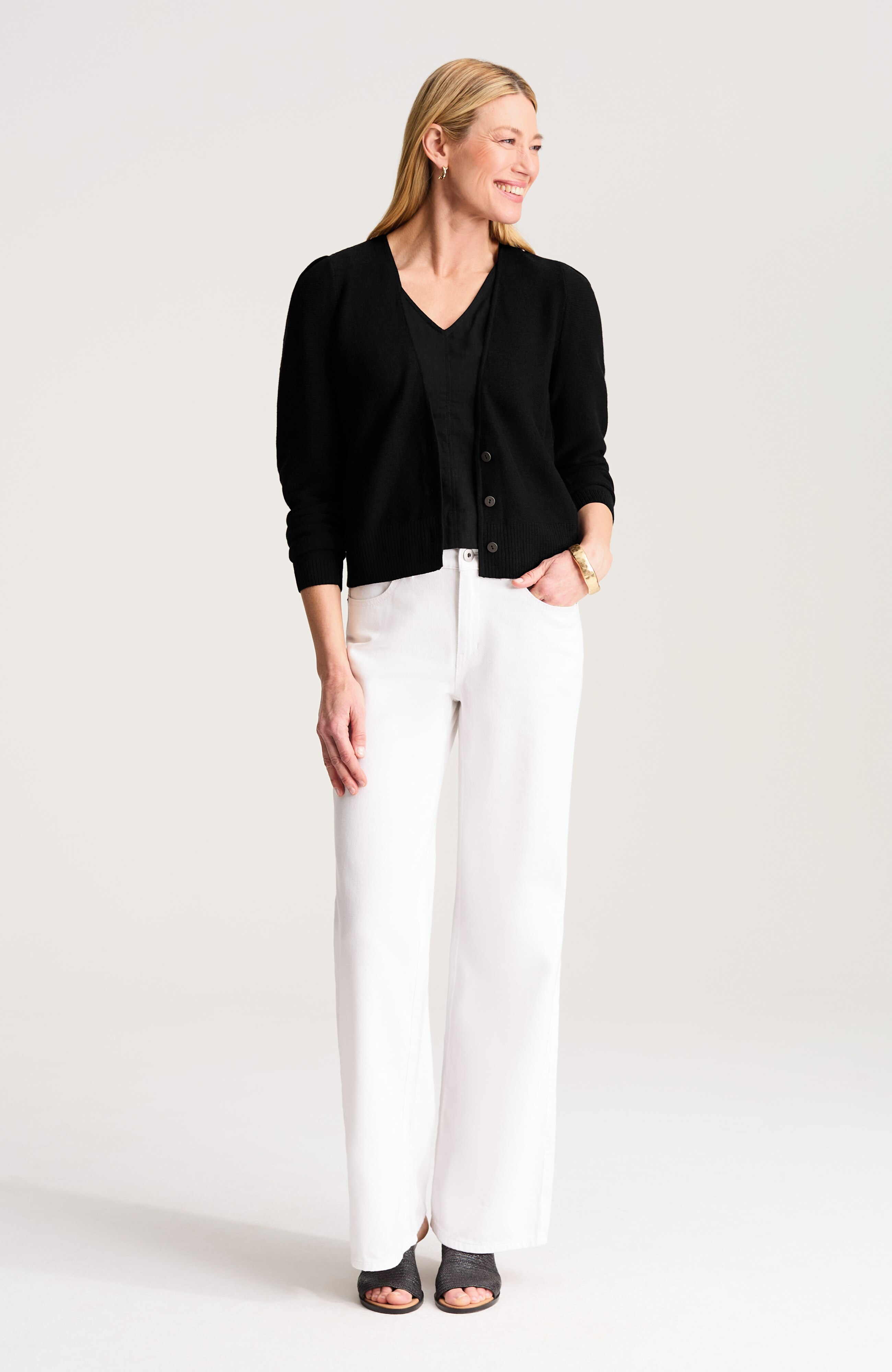 garter-stitch button-front cardi