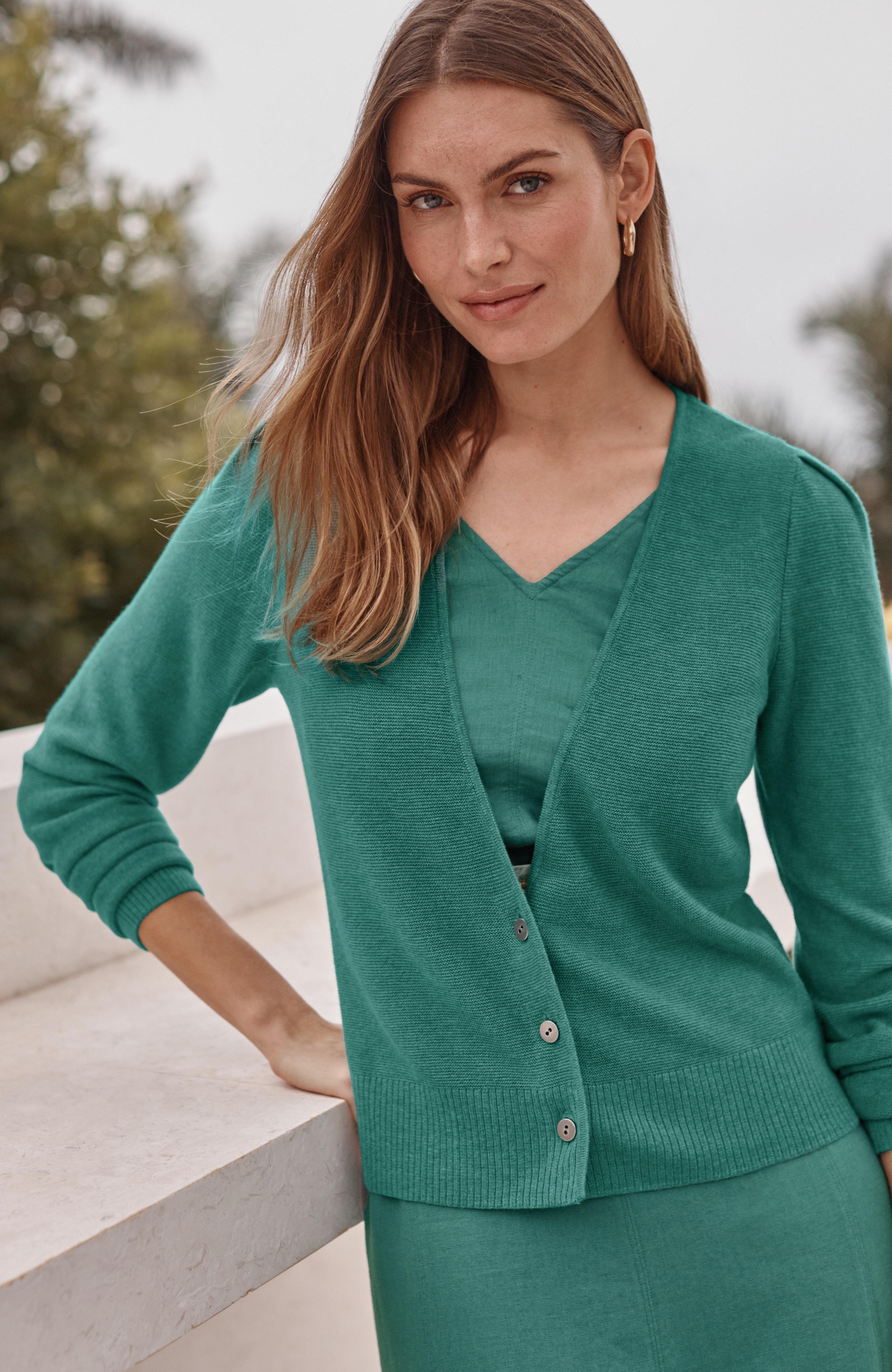 GARTER-STITCH BUTTON-FRONT CARDI | JJill