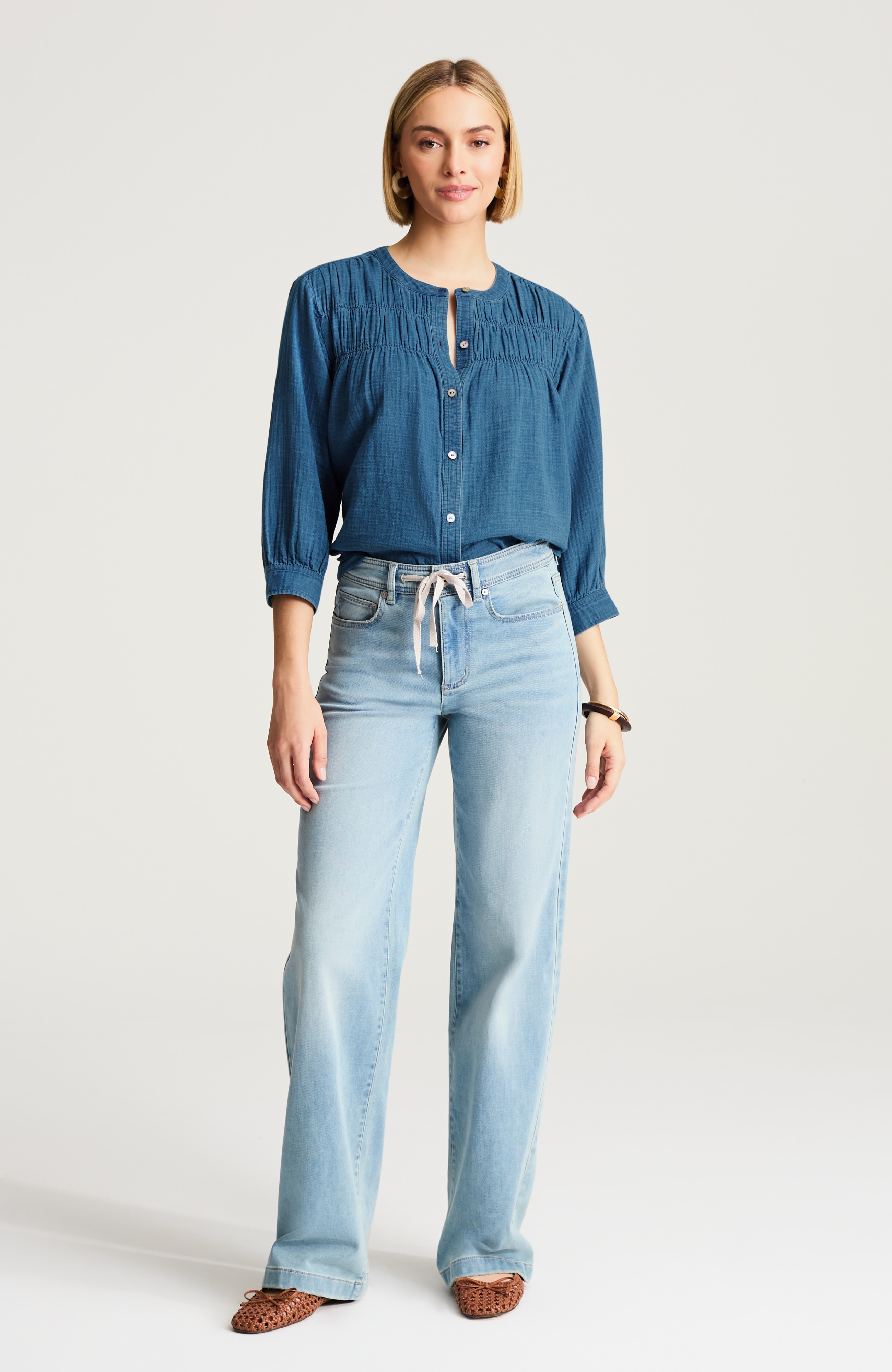 pure jill indigo smocked top