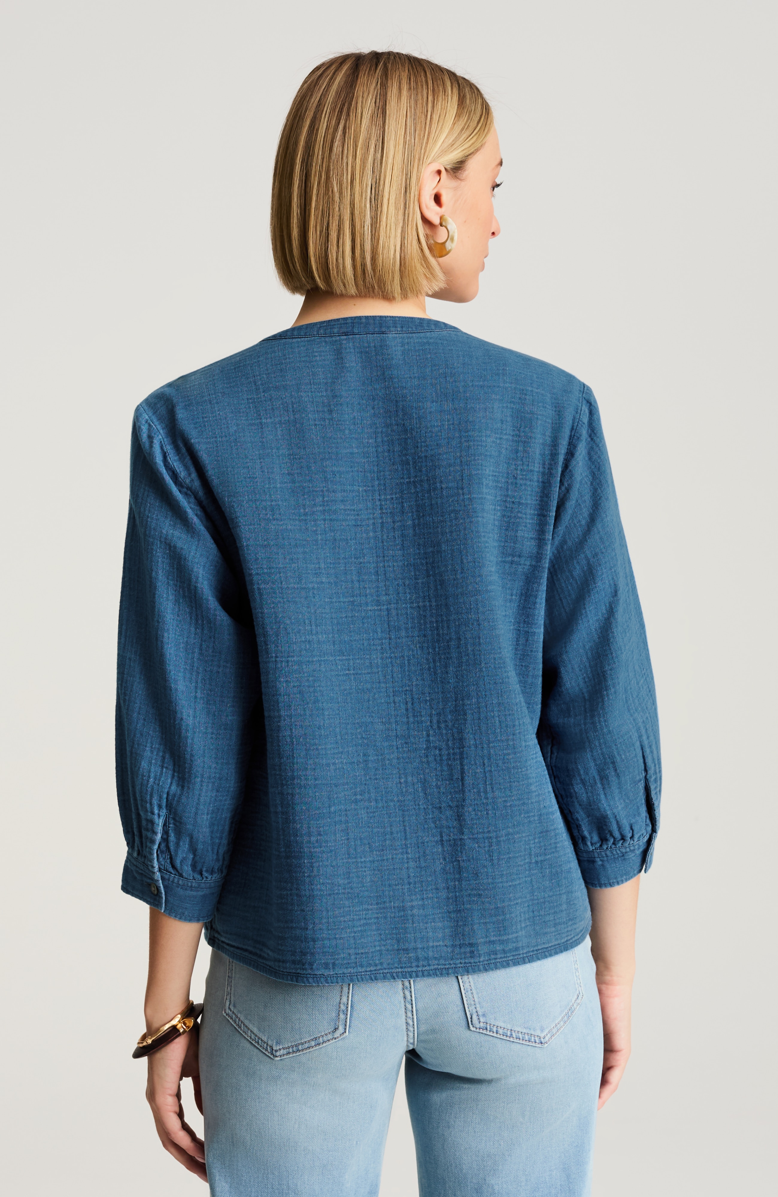 pure jill indigo smocked top