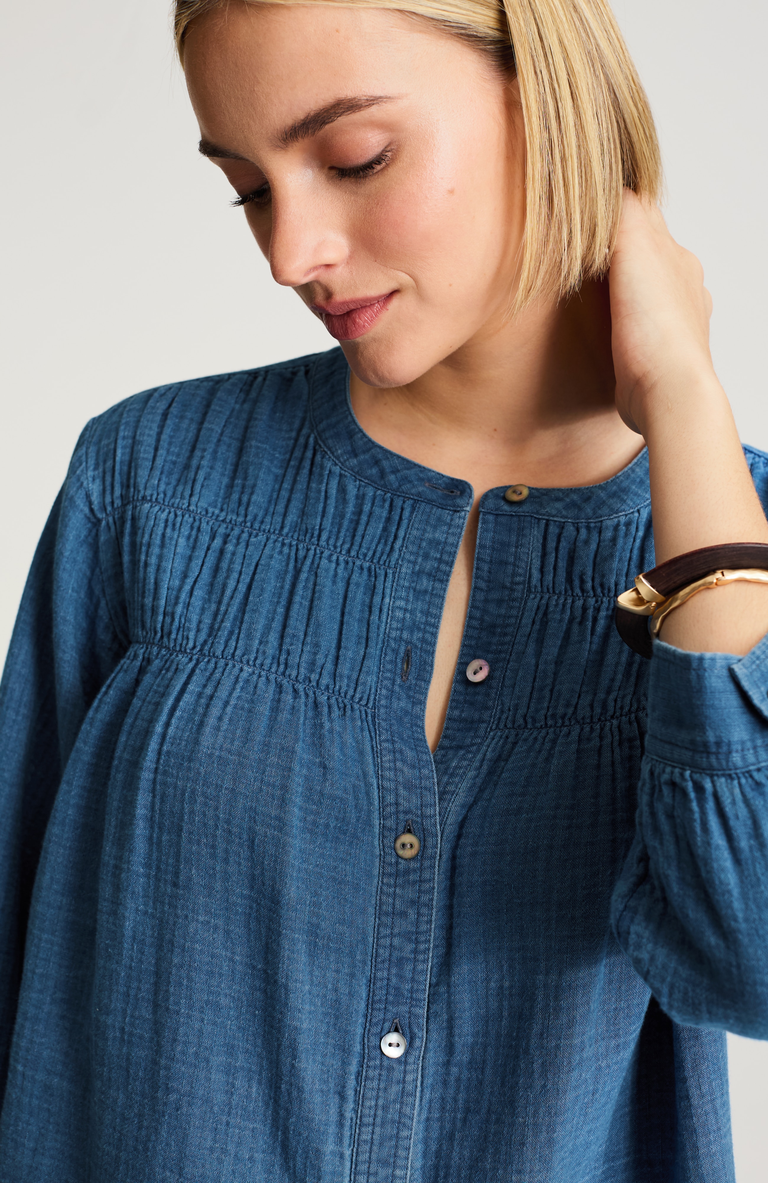 pure jill indigo smocked top