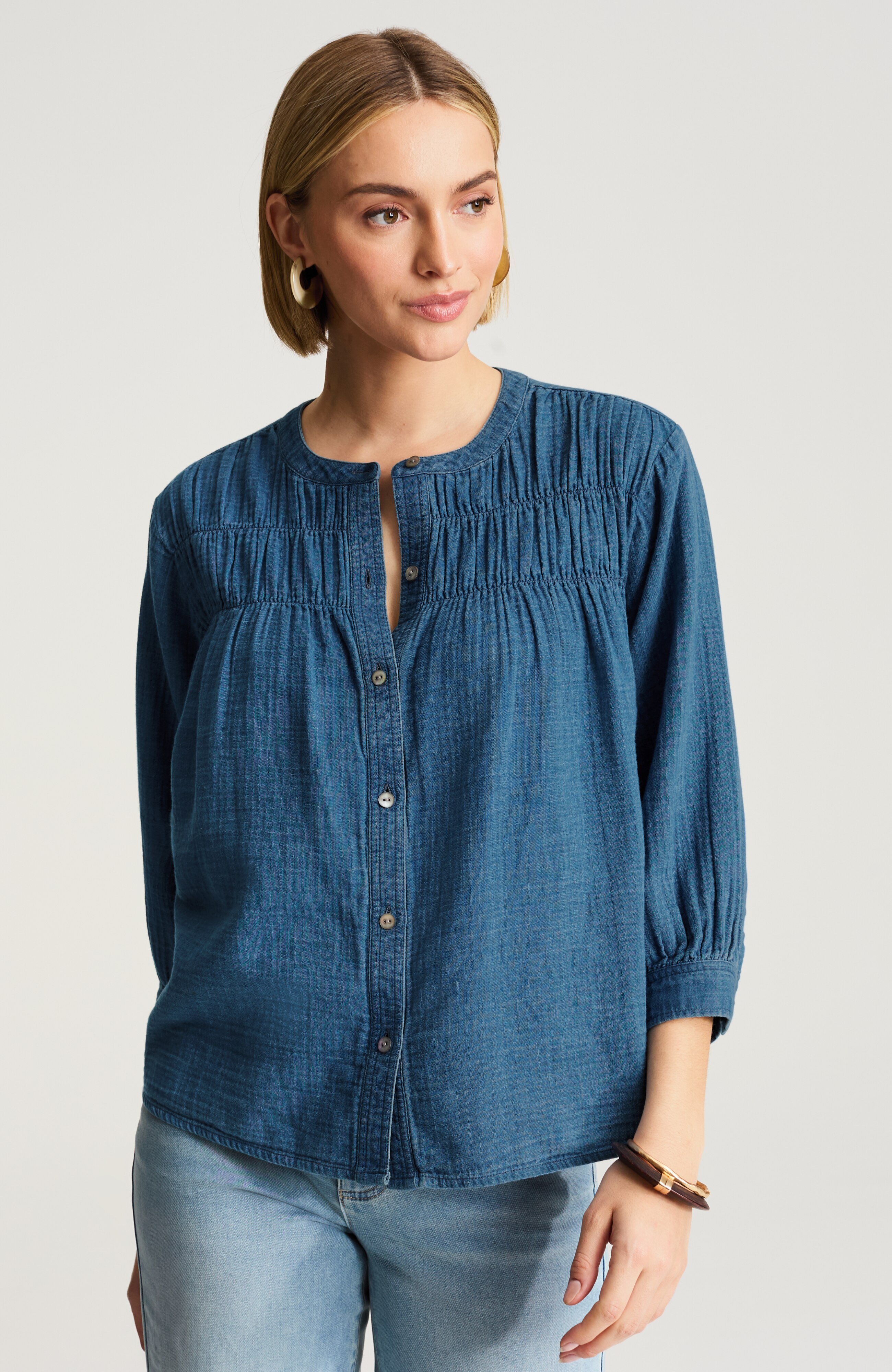 pure jill indigo smocked top