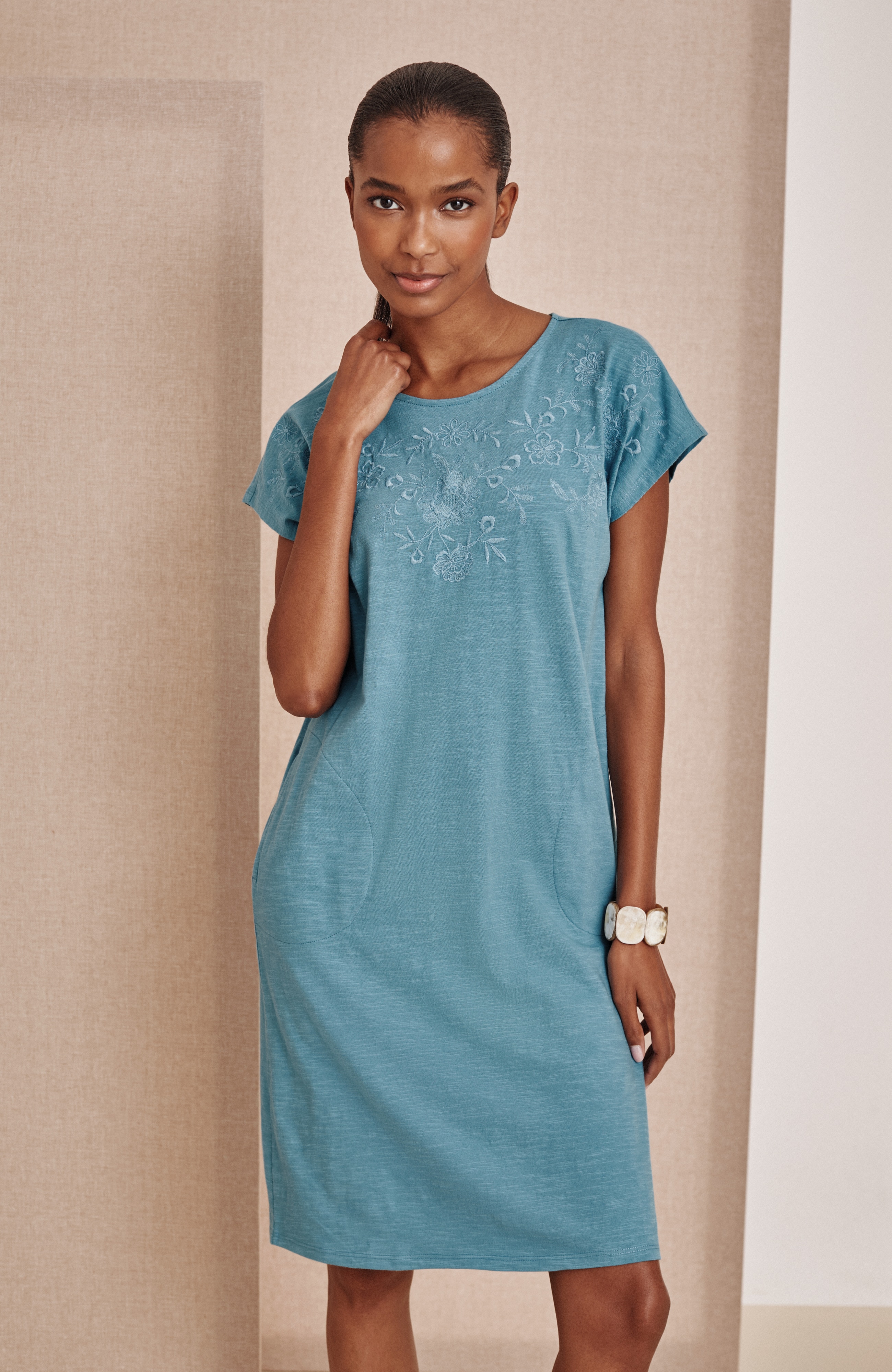 juemi ジュエミ　Leaf pullover shirt dress PJ SLUB-KNIT T-SHIRT DRESS | JJill