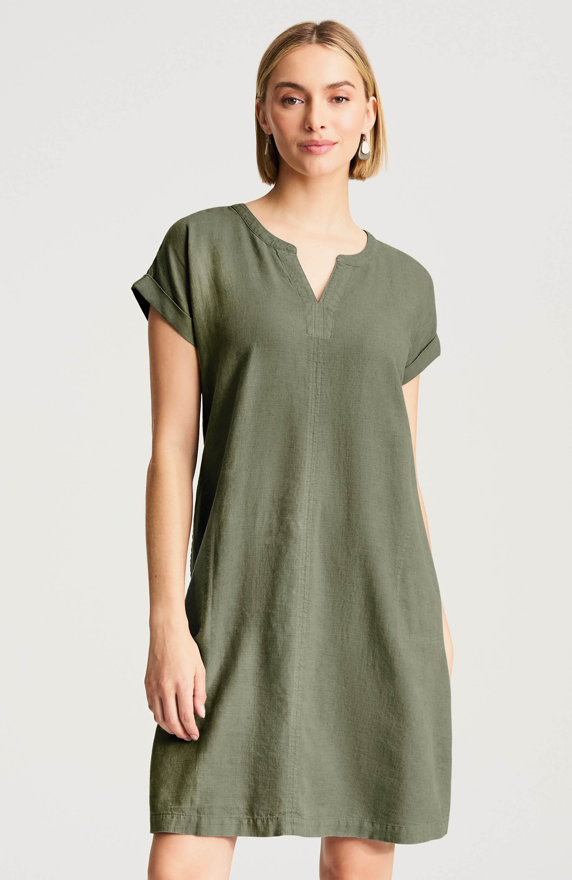 pure jill linen-blend cap-sleeve dress