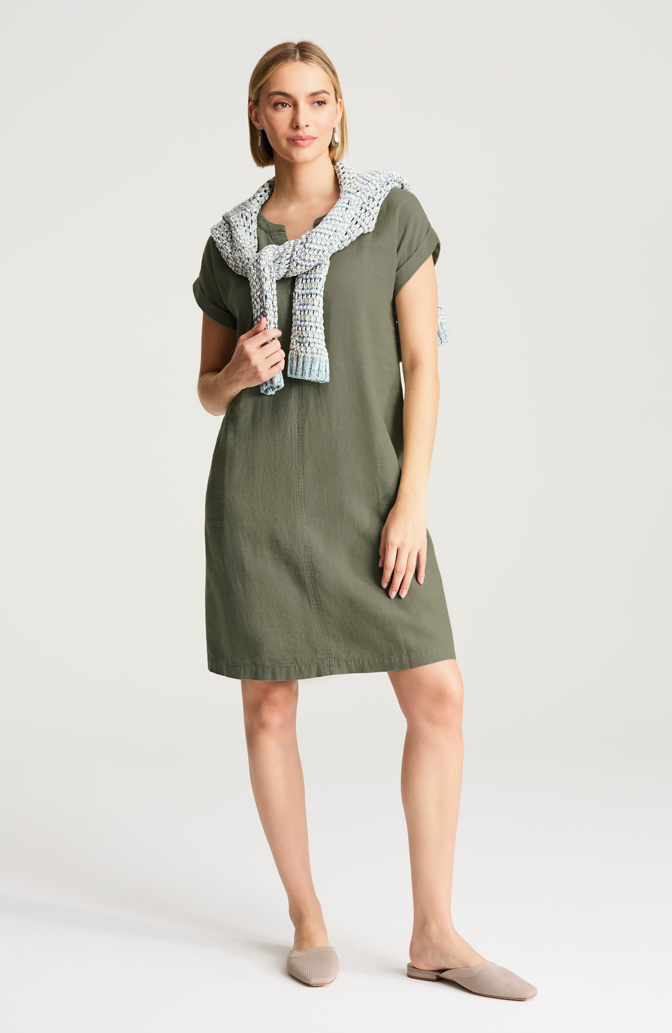 pure jill linen-blend cap-sleeve dress