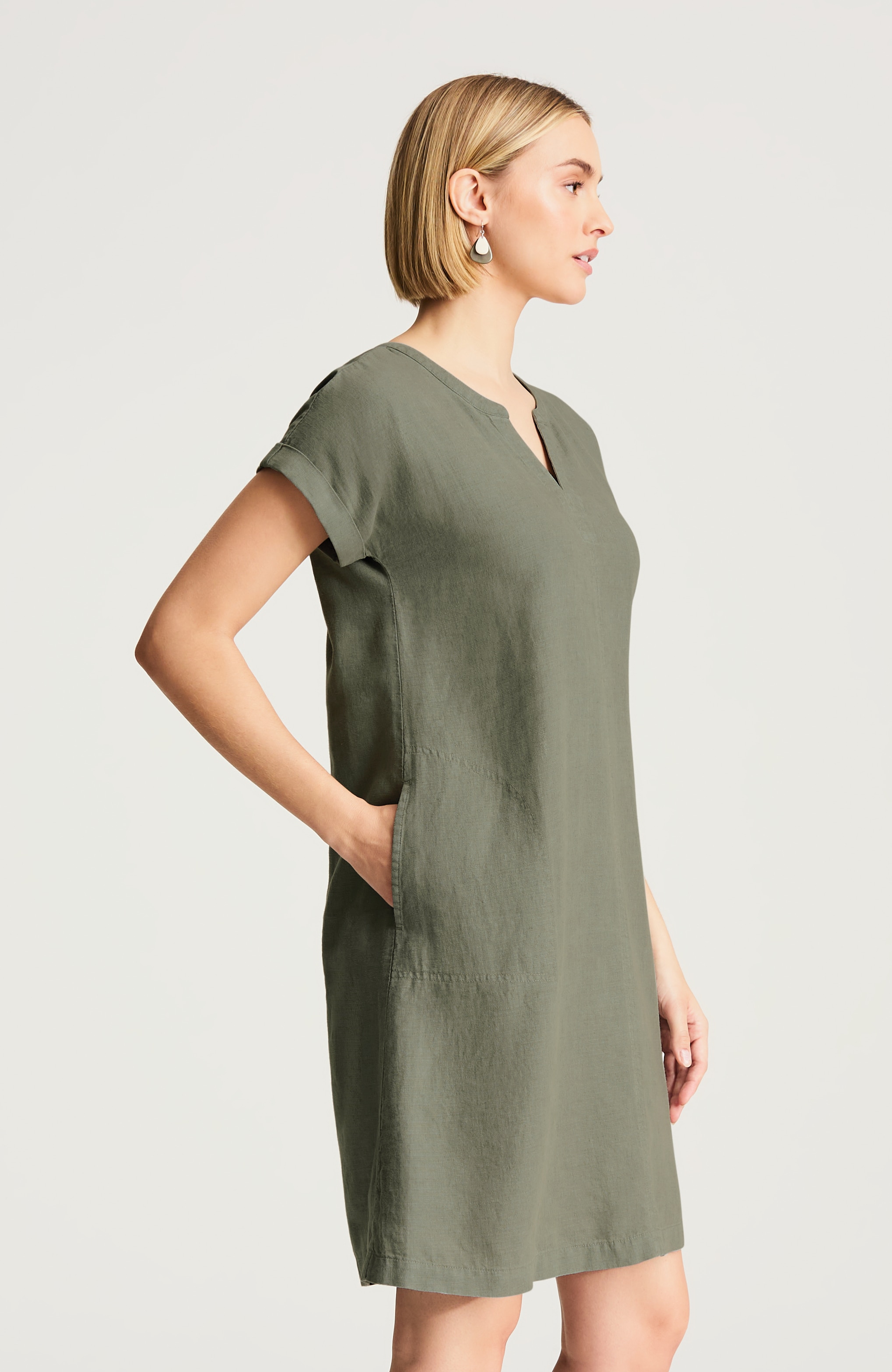 pure jill linen-blend cap-sleeve dress