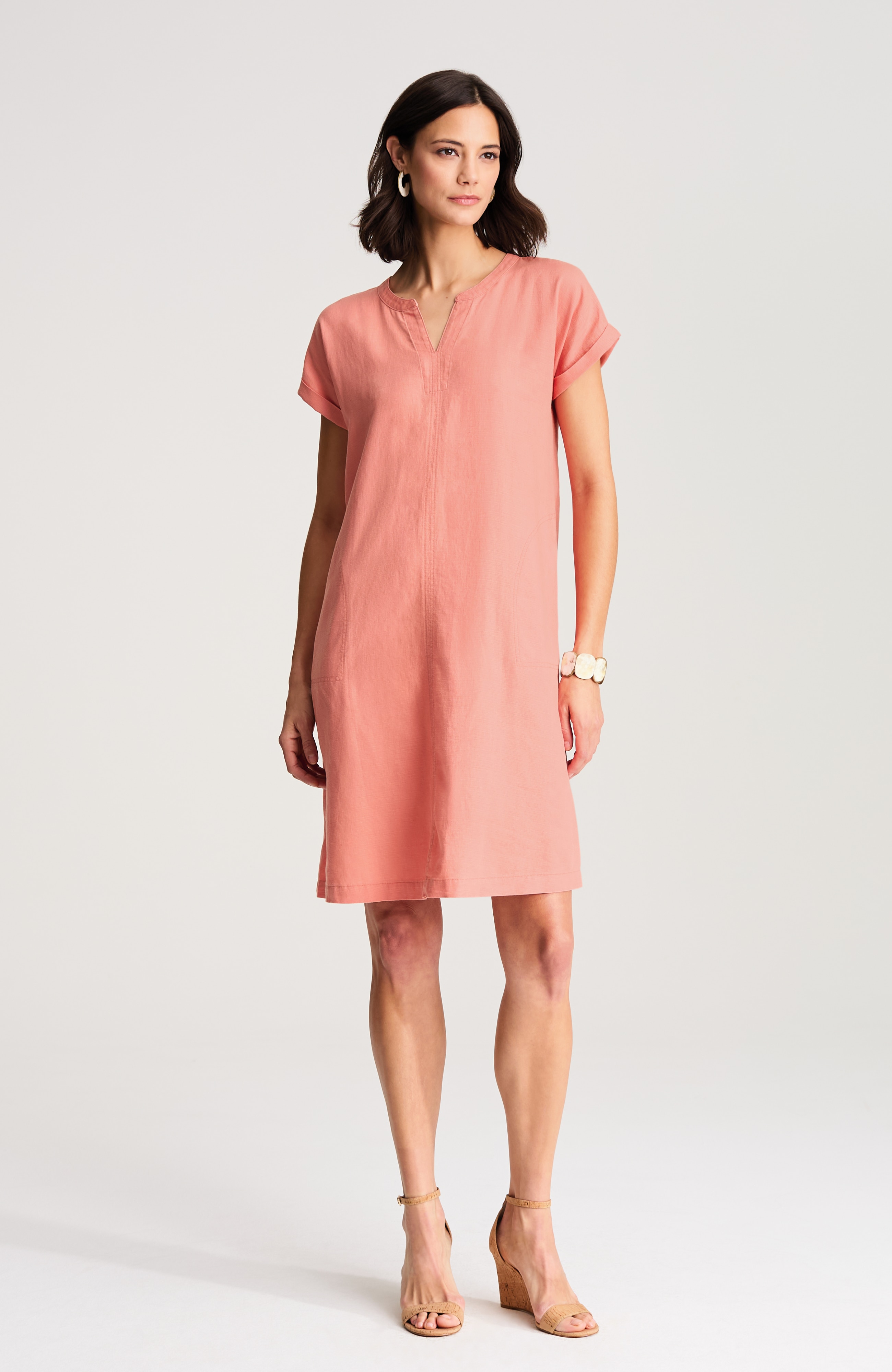 pure jill linen-blend cap-sleeve dress