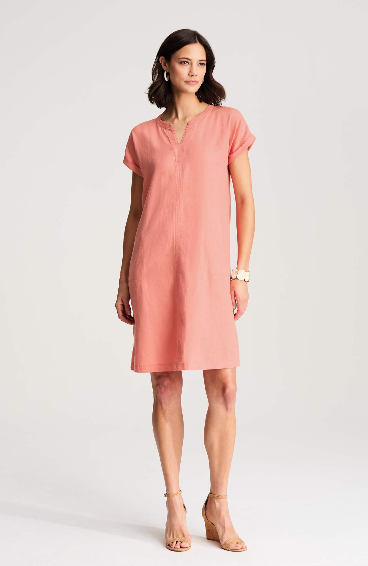 j jill linen dress Easy A-Line White is partially lined Pure Jill Linen-Blend Cap-Sleeve Dress