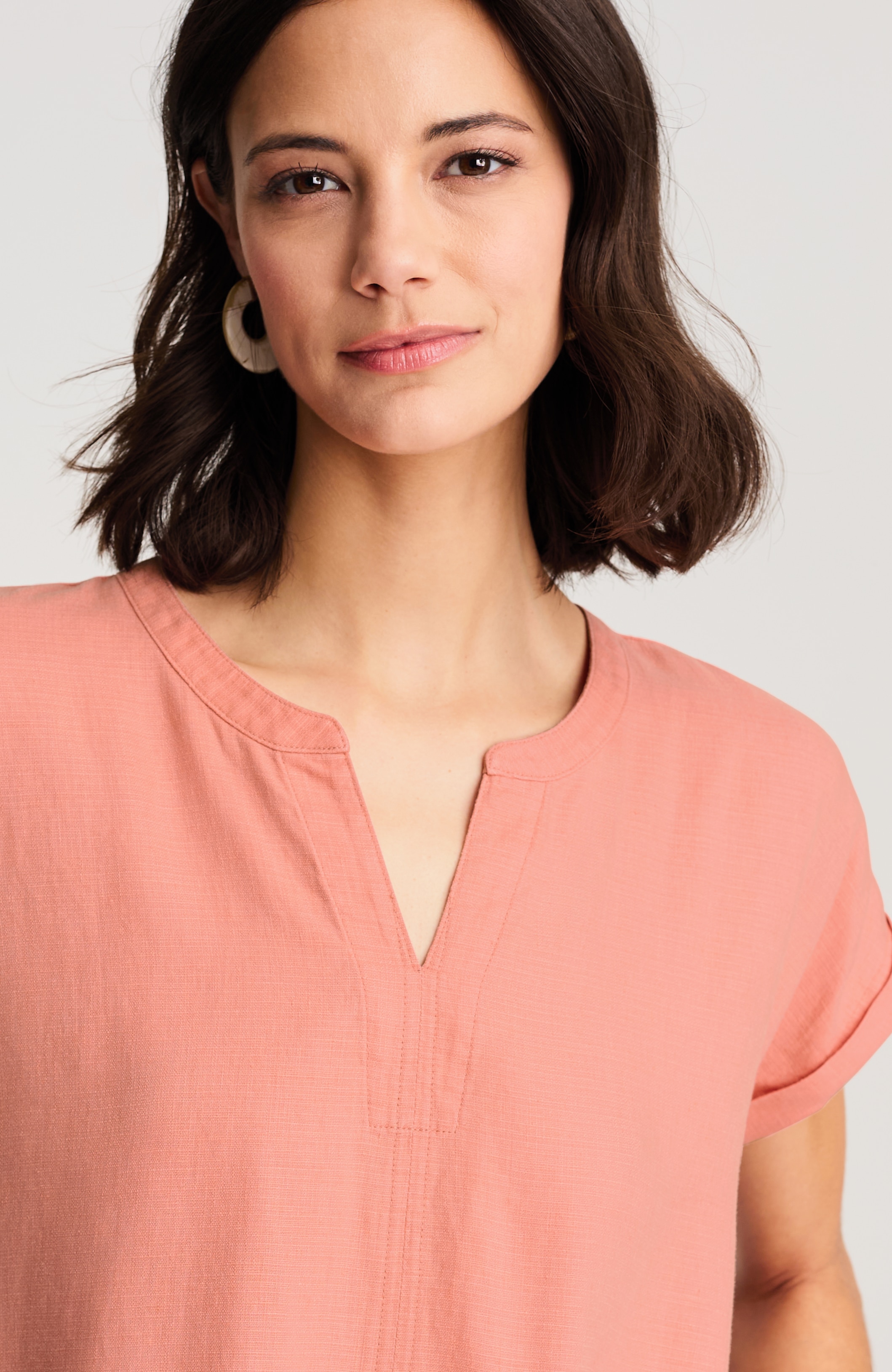 pure jill linen-blend cap-sleeve dress