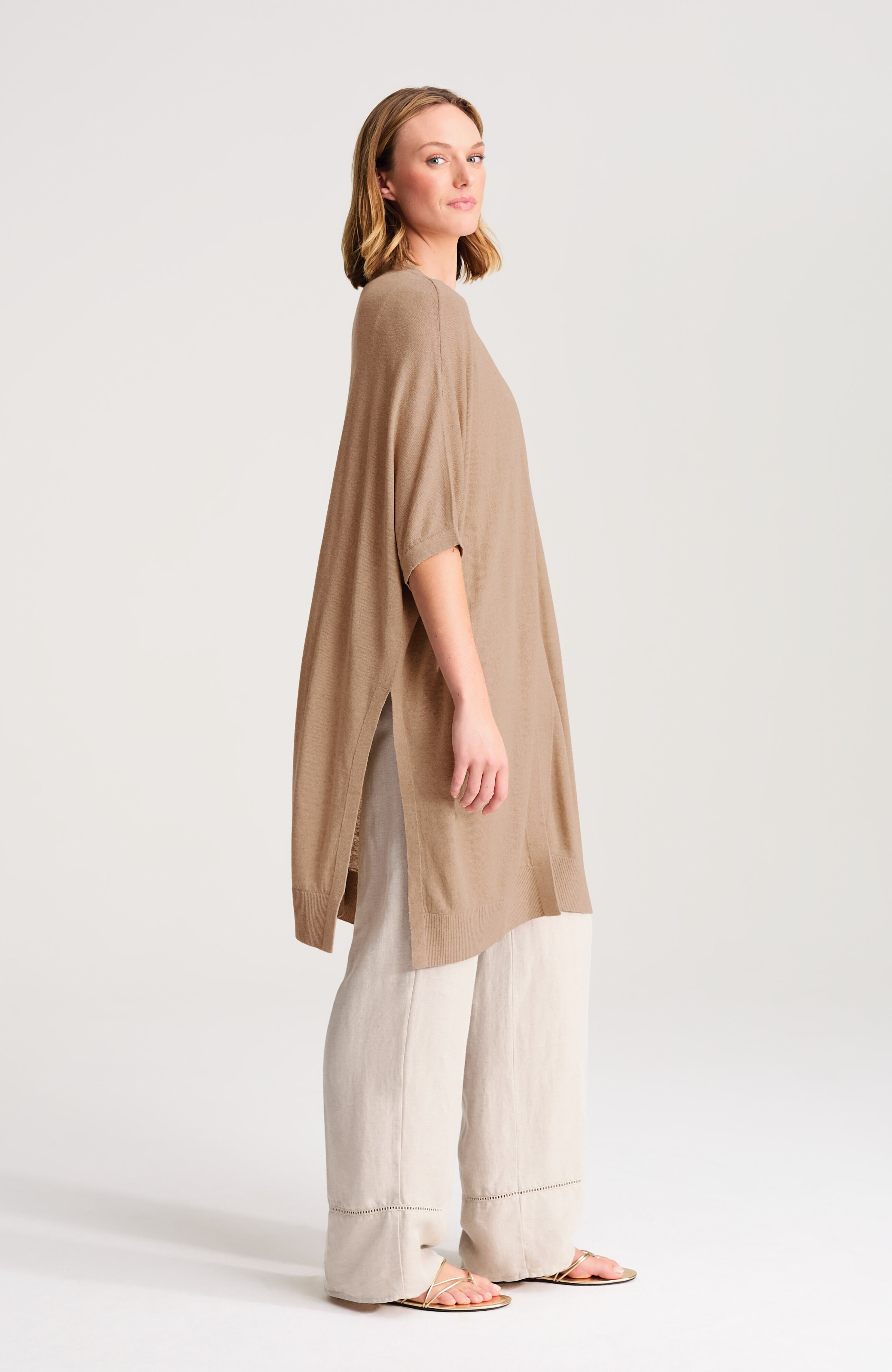 pure jill linen-blend short-sleeve cardi