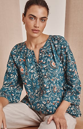 Image for Pure Jill Block-Printed Embroidered Top