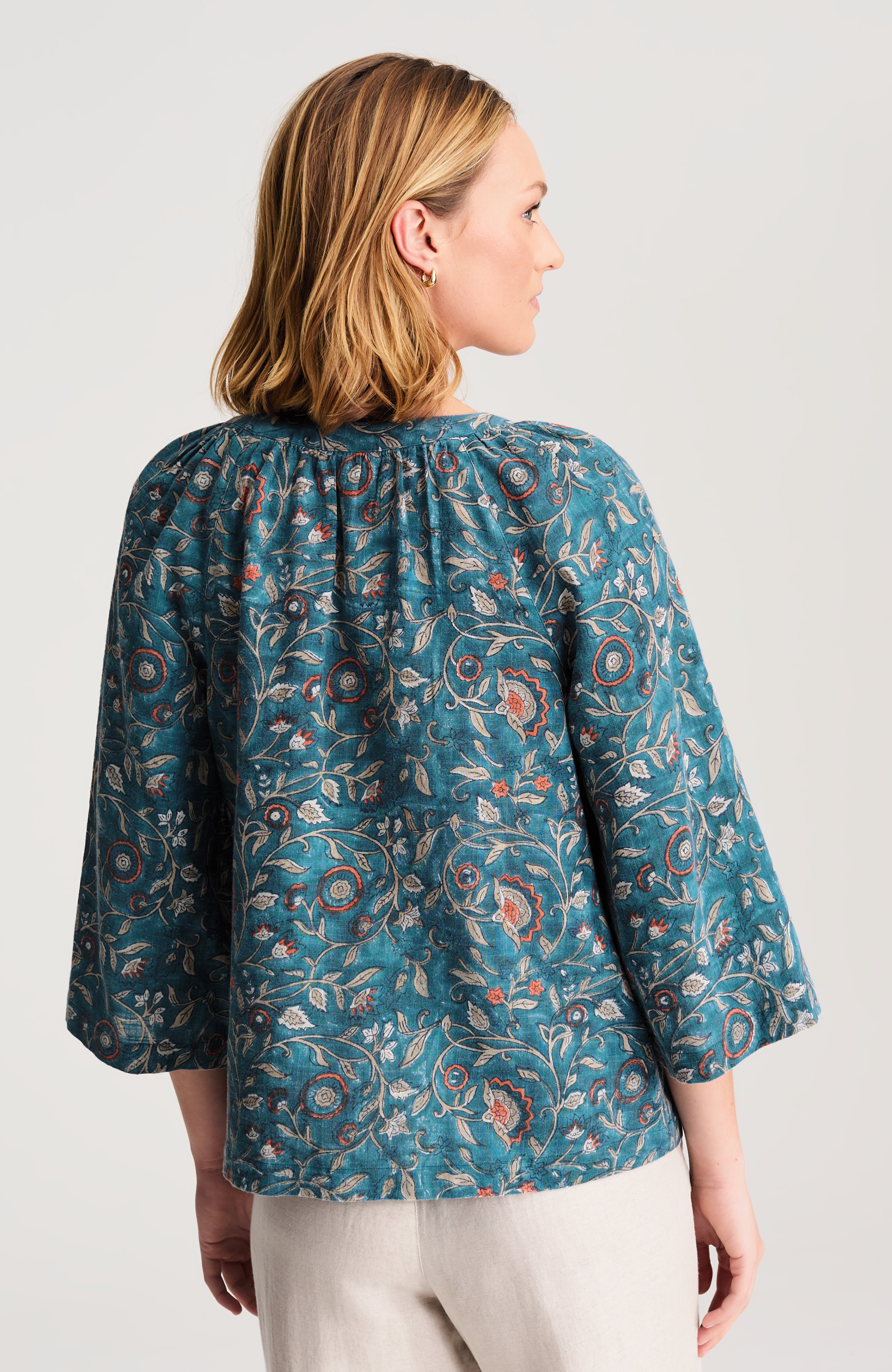 pure jill block-printed embroidered top