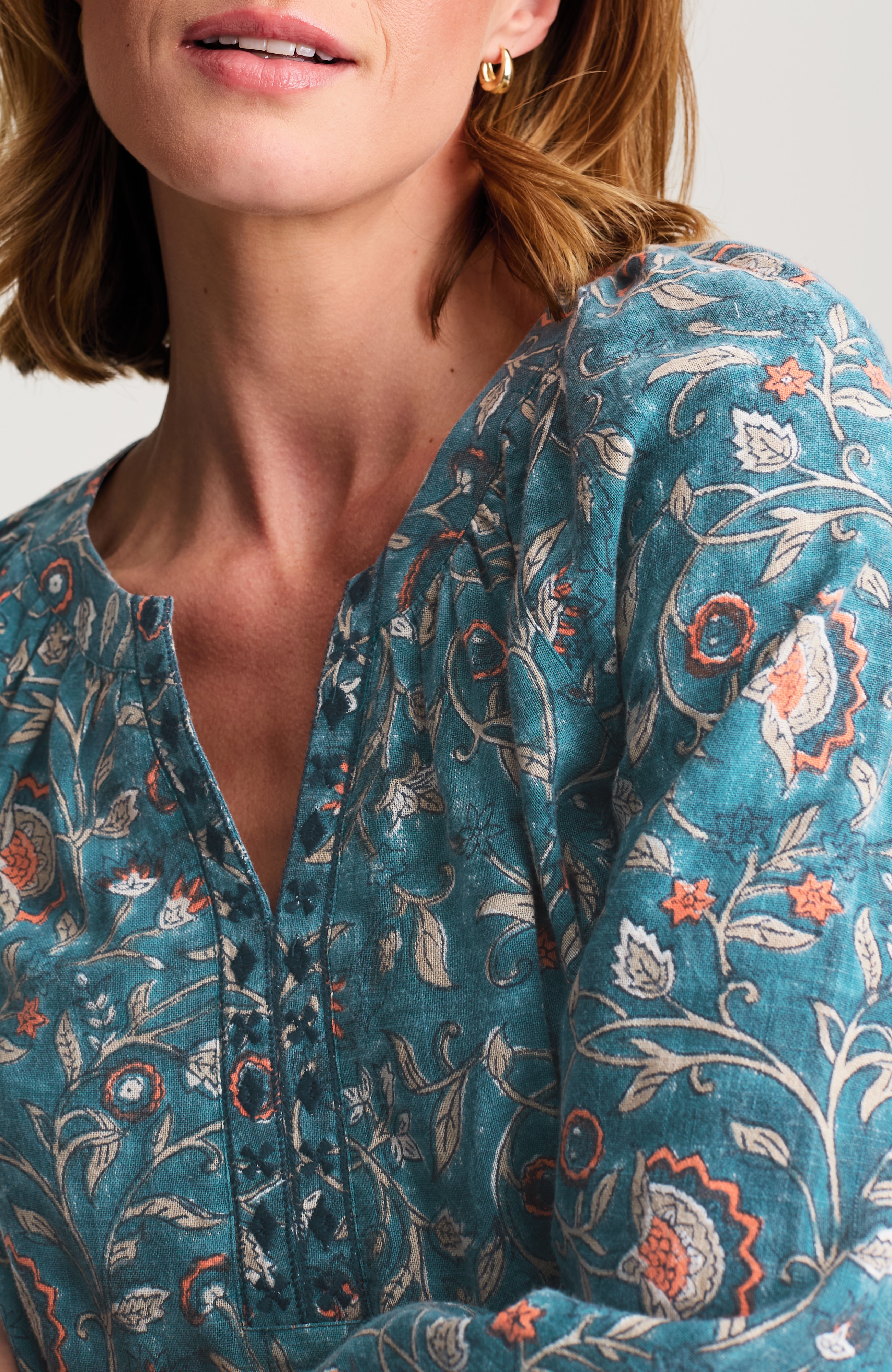 pure jill block-printed embroidered top