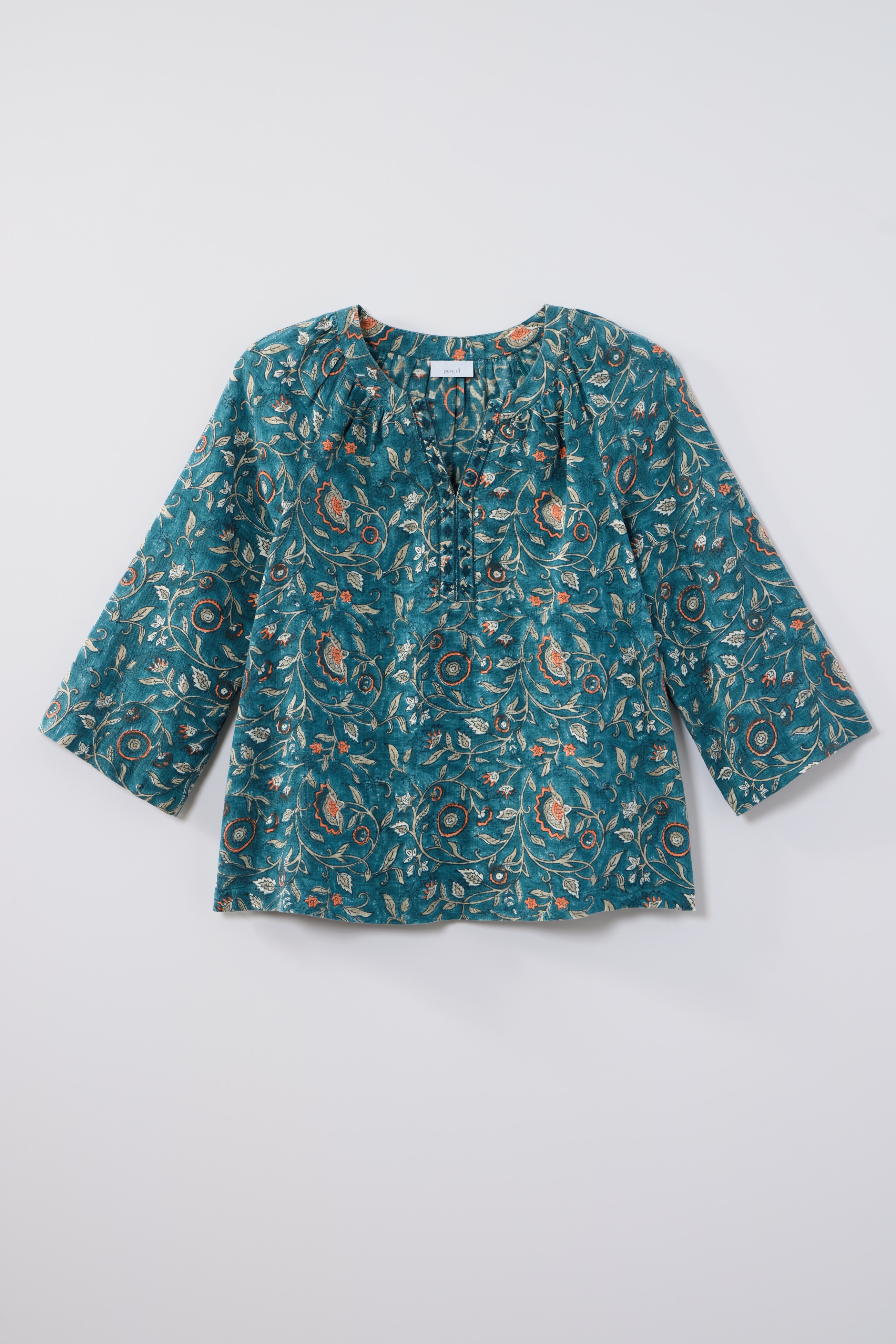 pure jill block-printed embroidered top