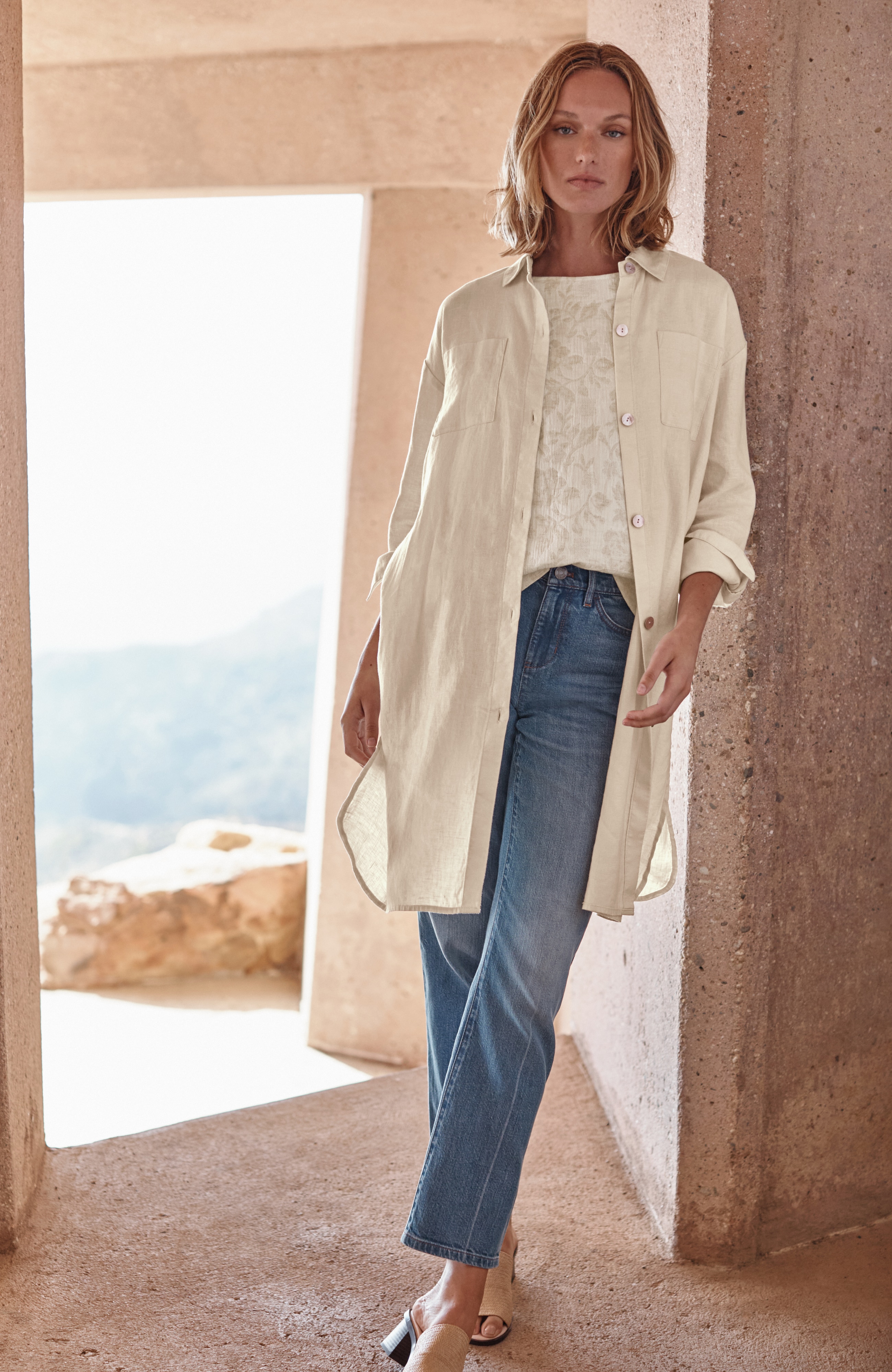 pure jill linen-blend duster jacket