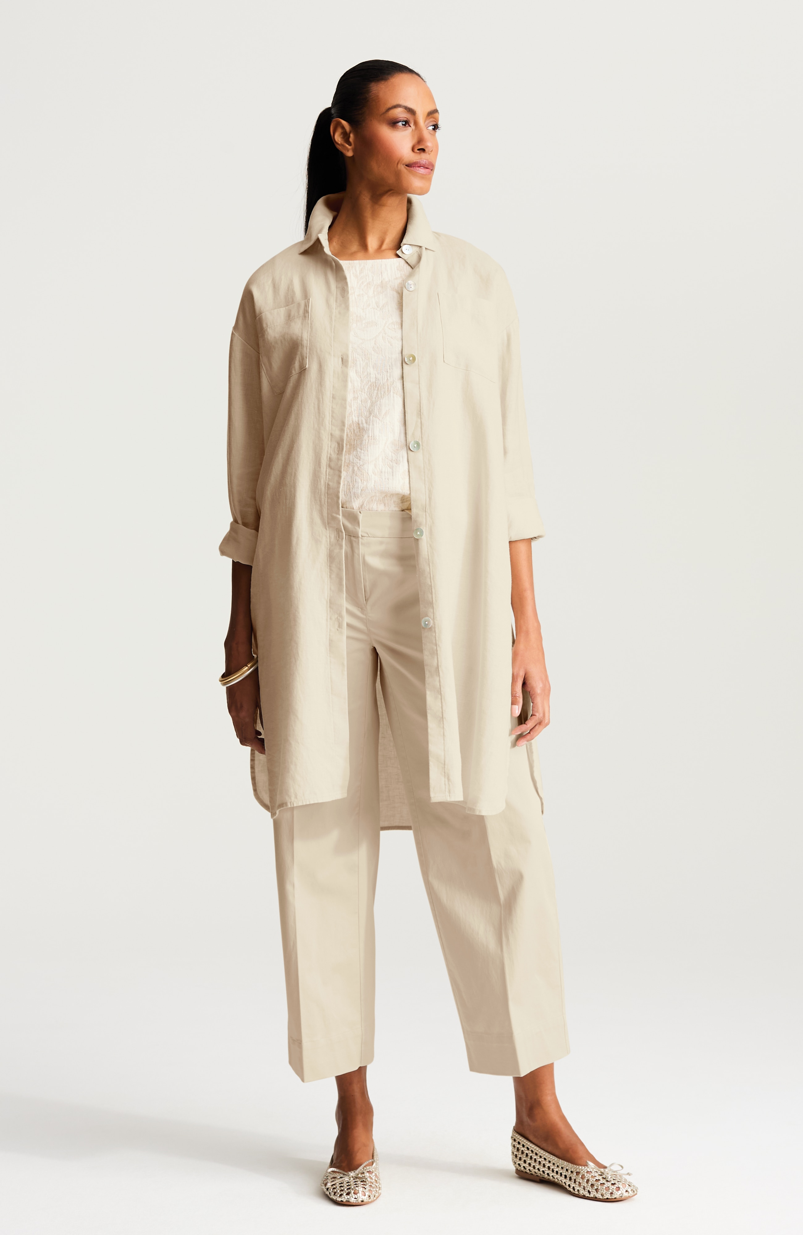 pure jill linen-blend duster jacket