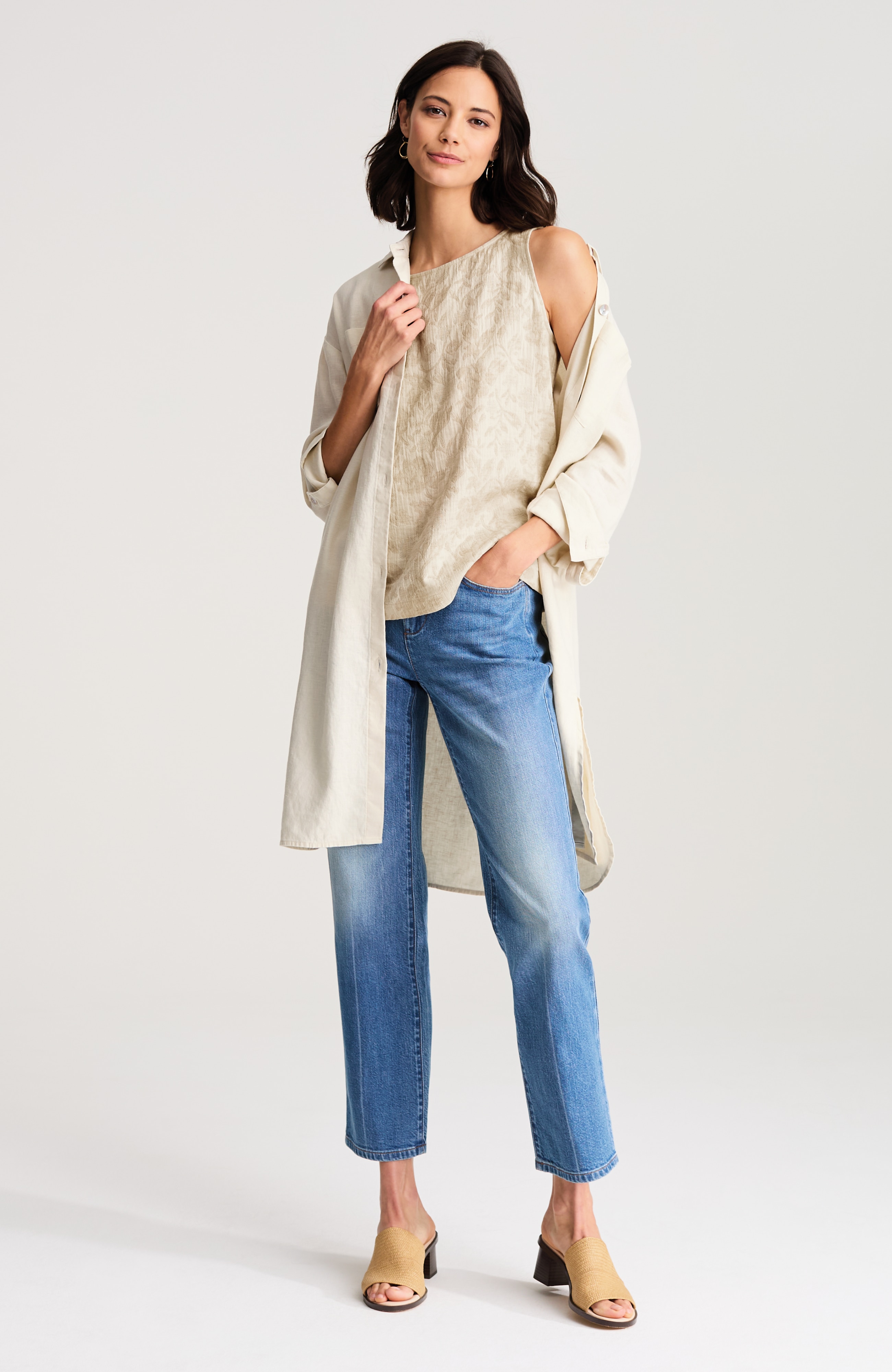 pure jill jacquard button-back tank