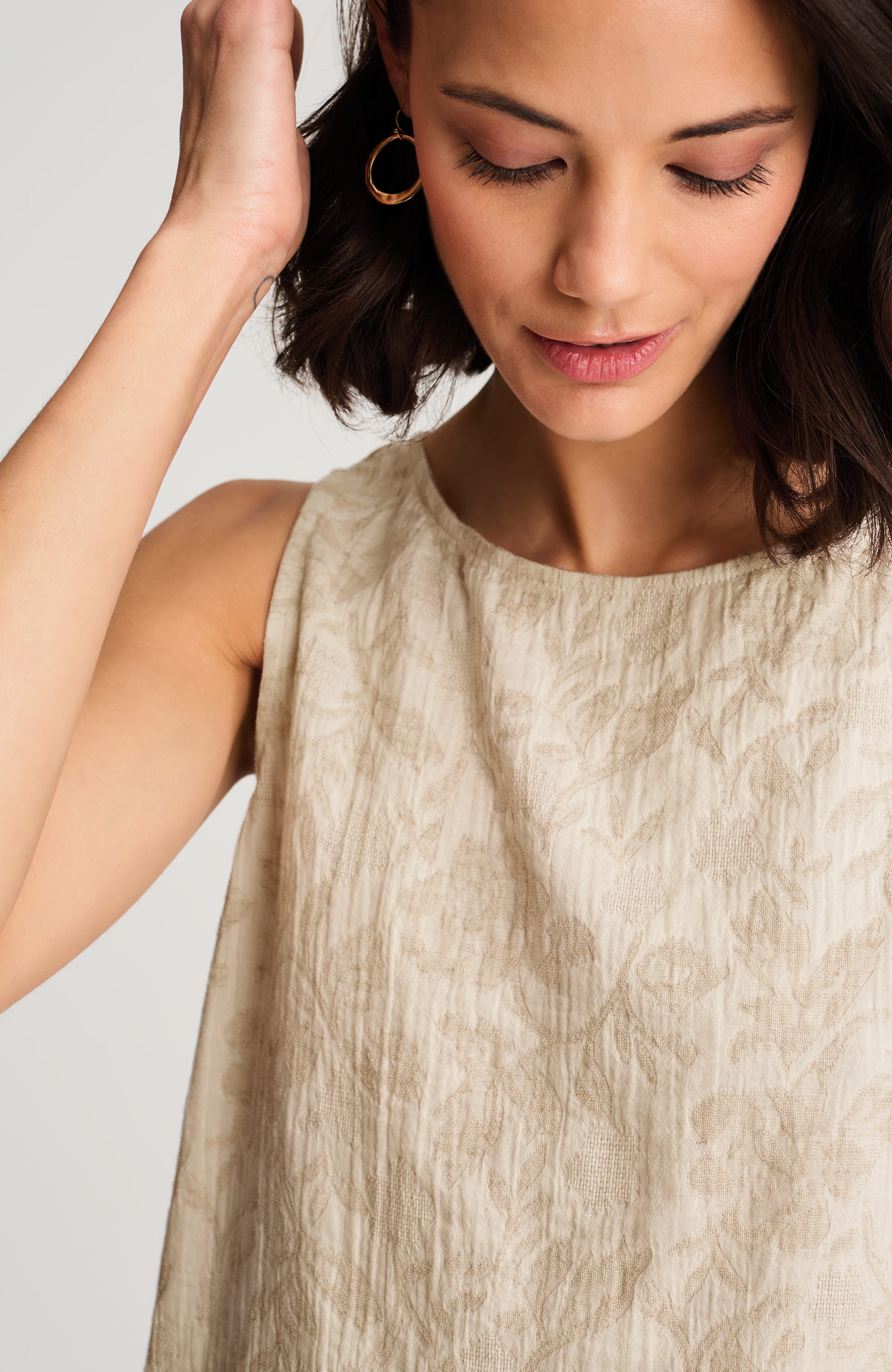 pure jill jacquard button-back tank