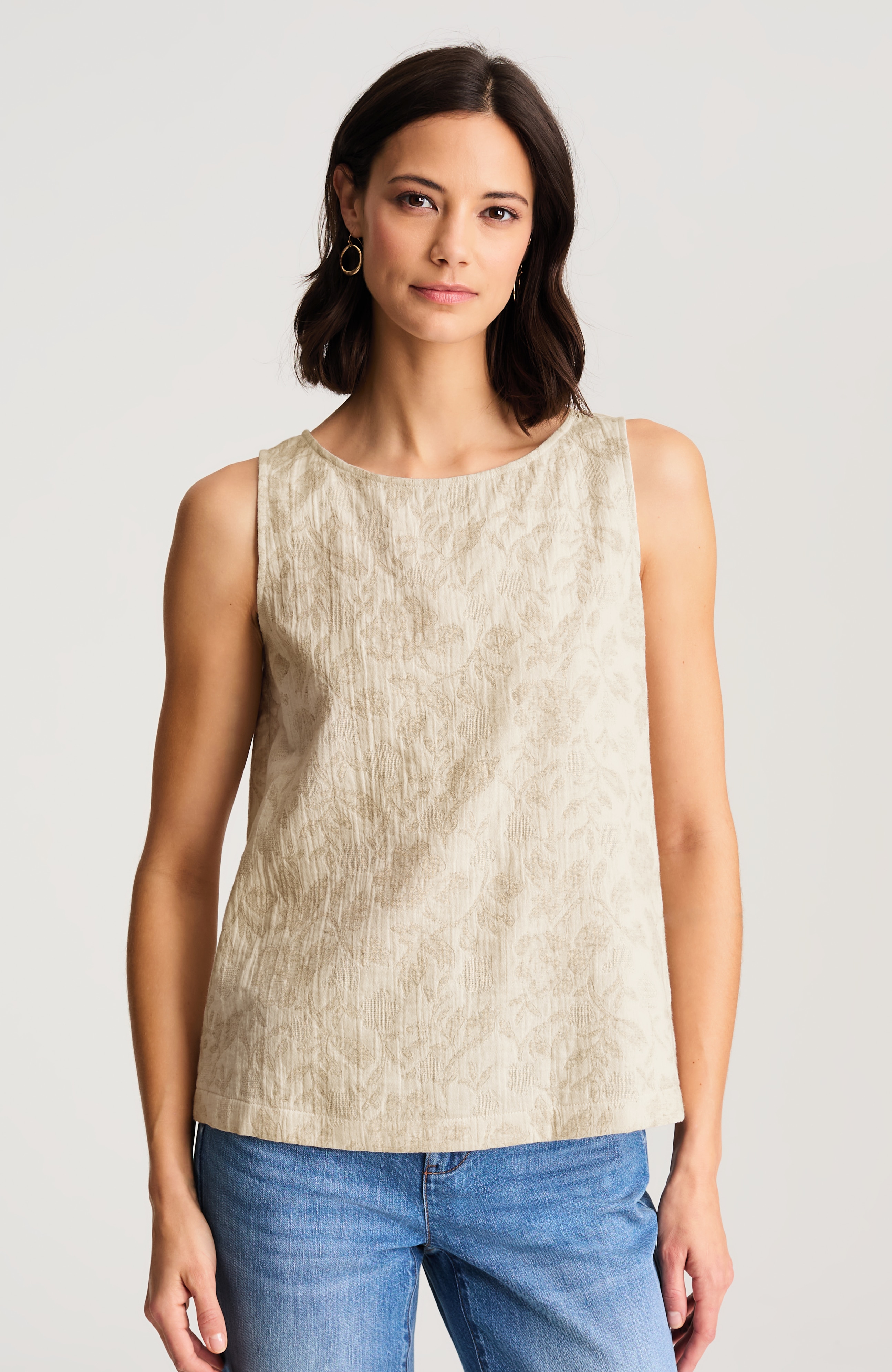 pure jill jacquard button-back tank