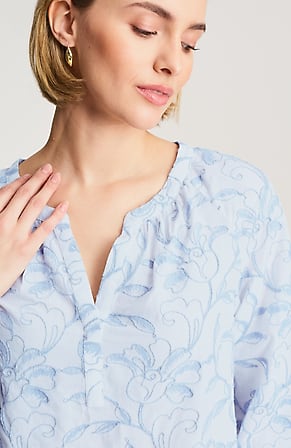 Image for Floral-Embroidered Peasant Top