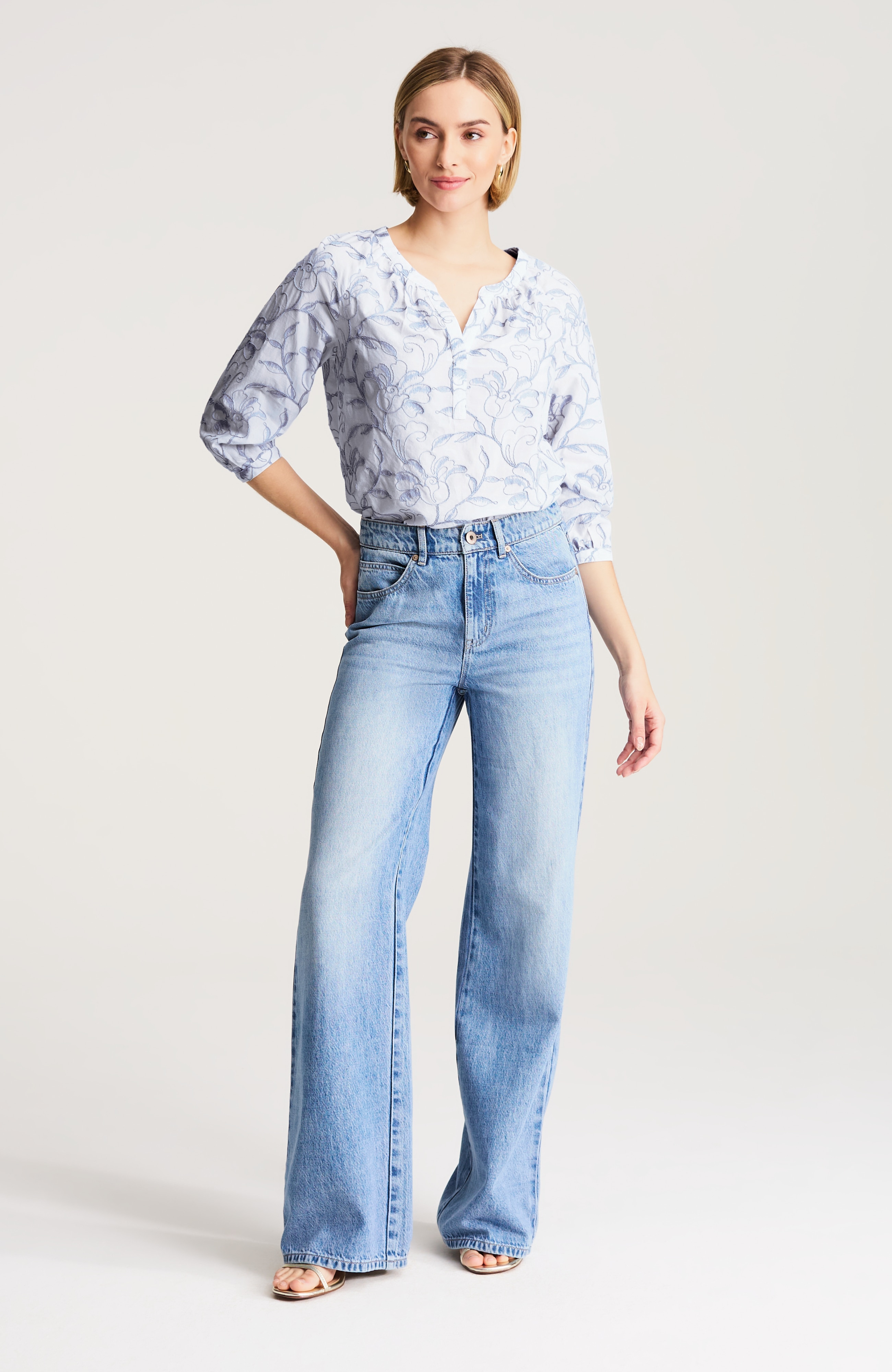 floral-embroidered peasant top