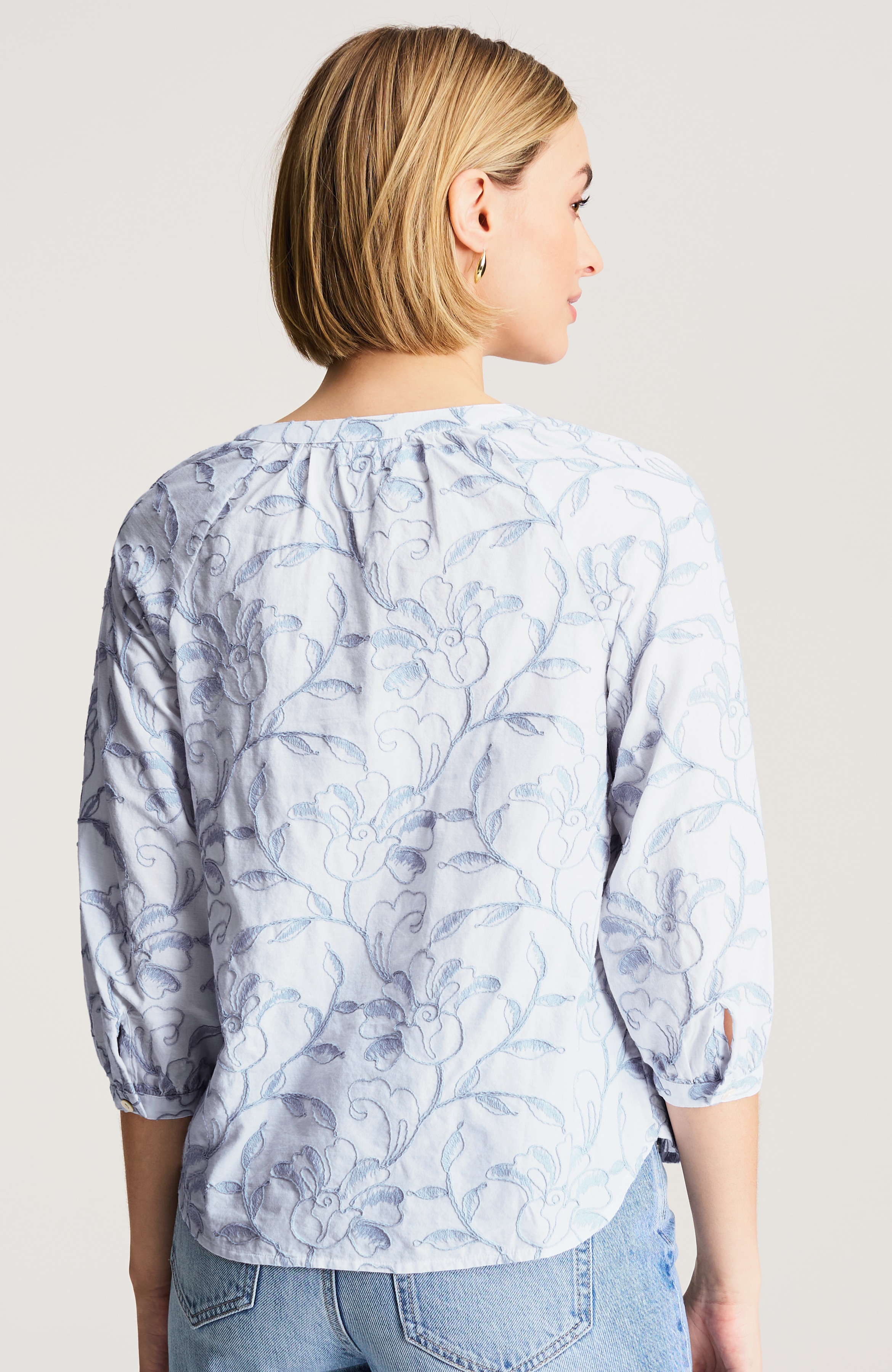 floral-embroidered peasant top