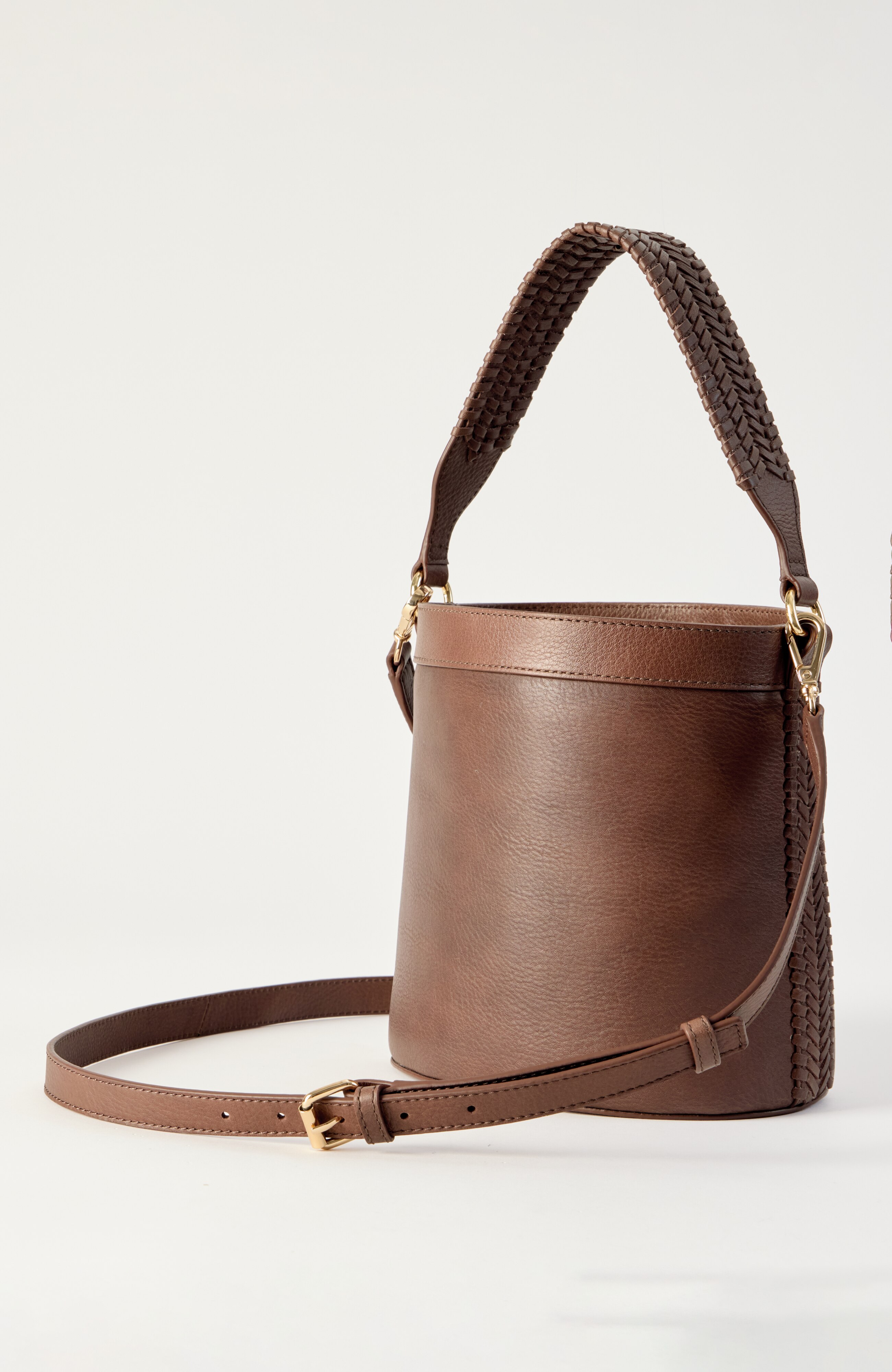 leather & canvas bucket bag